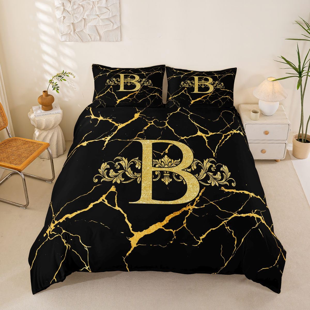 Housse de couette enfant 240x260 marbré avec lettre B Homewish