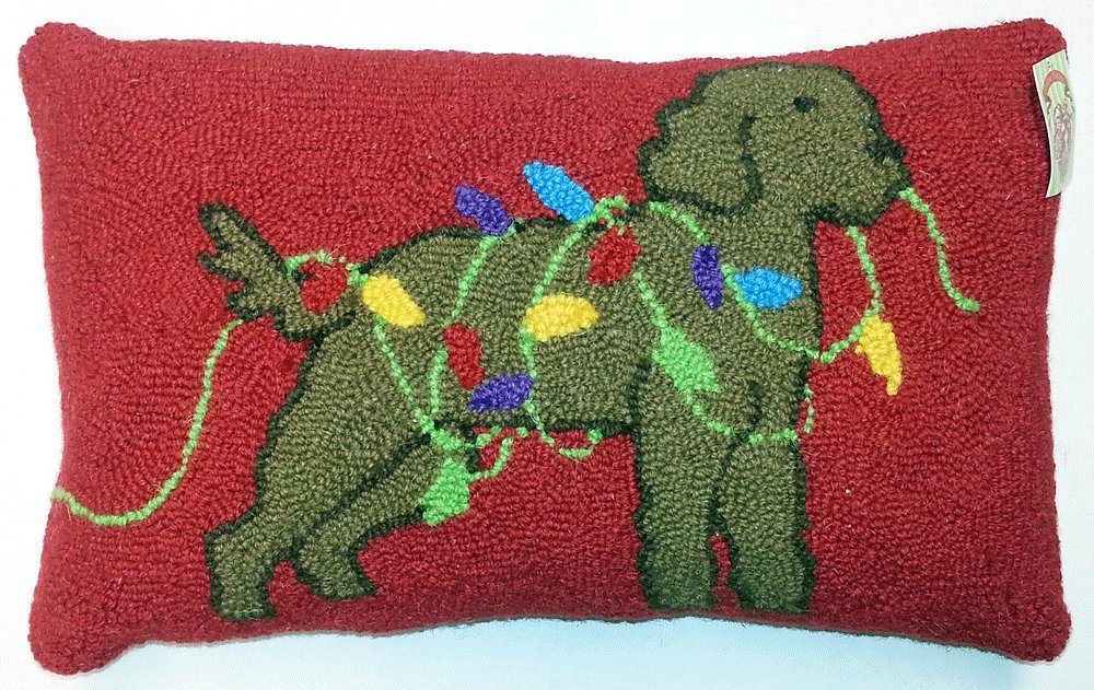 Goldendoodle Or Labradoodle Holiday Lights Wool Hooked Christmas