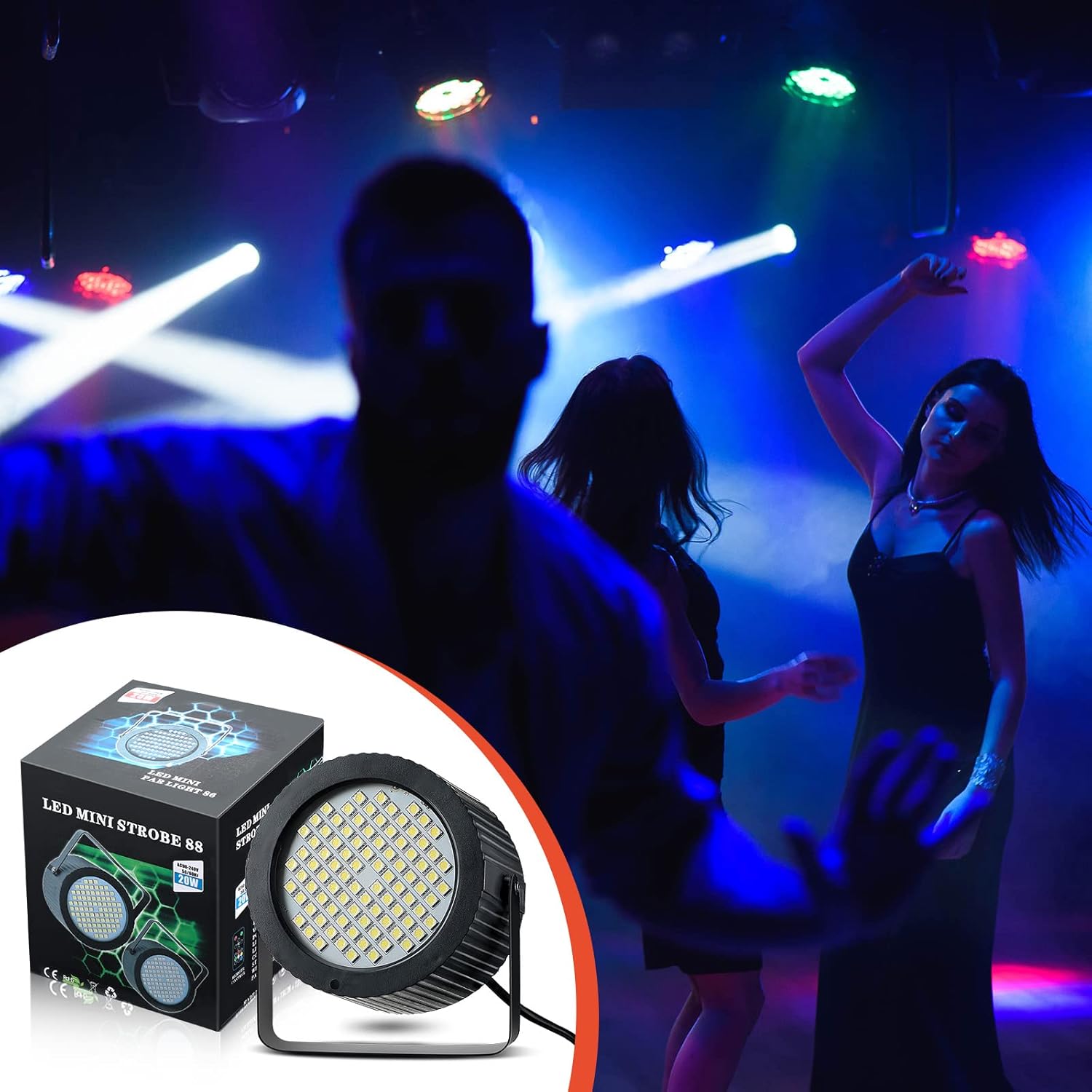 Funtery 4 Pcs Bright Halloween Strobe Light 88 LEDs Flash Party Lighting Sound and Speed Modes Flashing Stage Lights for Christmas Birthday Party Room Dance DJ Bar Karaoke Show Wedding(White)