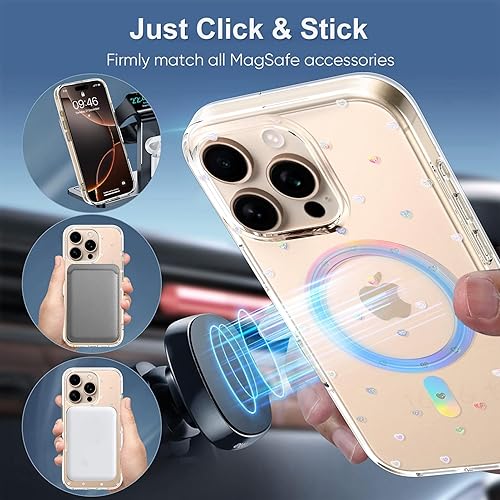 Miniatura 10 de OOK Funda magnética para iPhone 15, diseño floral, transparente, compatible con MagSafe, funda protectora rígida de policarbonato para iPhone 15,