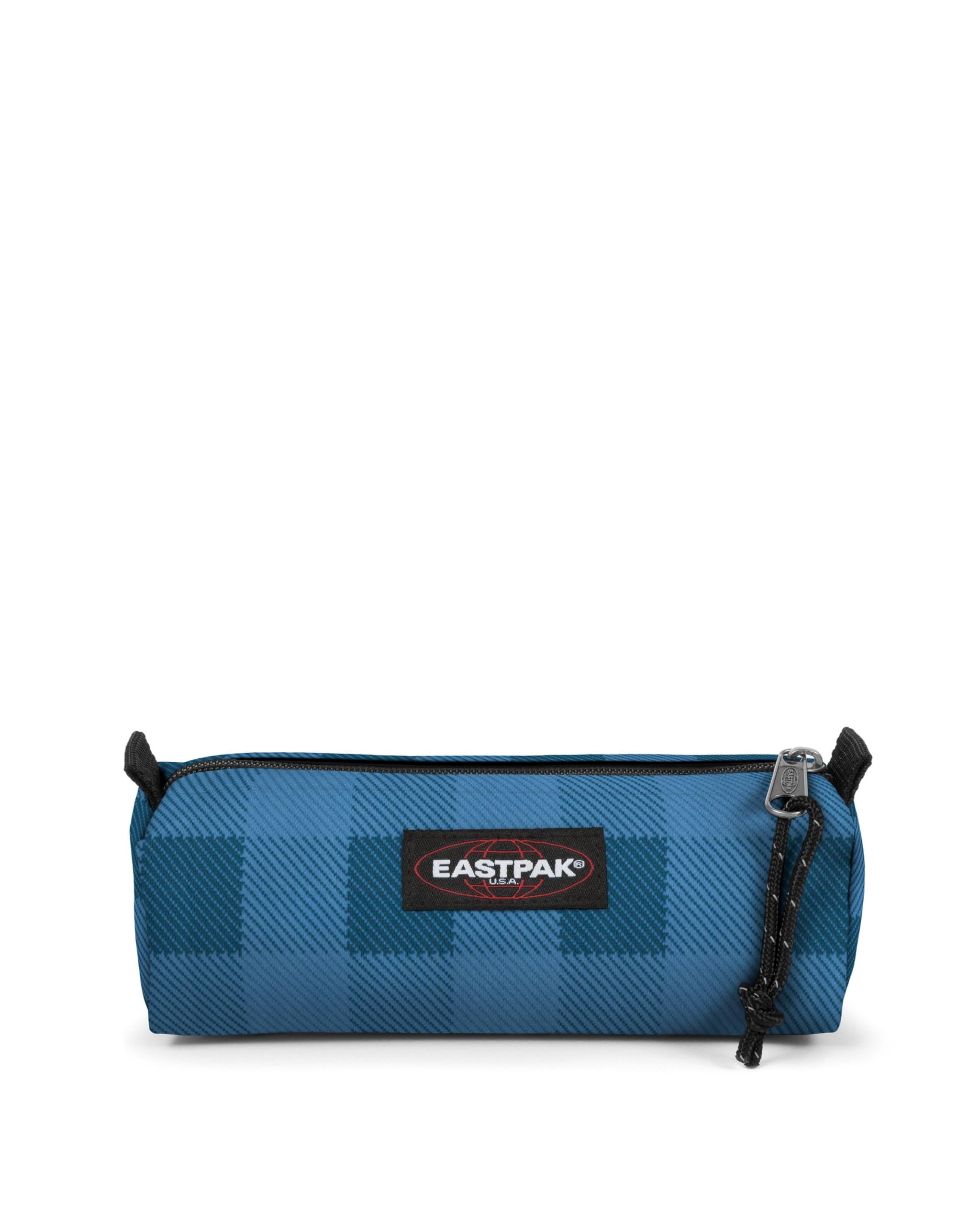 Eastpak Benchmark Single Pencil Case – Compact Zipped Stationery Pouch with Large Main Compartment, 6 x 20.5 x 7.5 cm - Checker Blue
