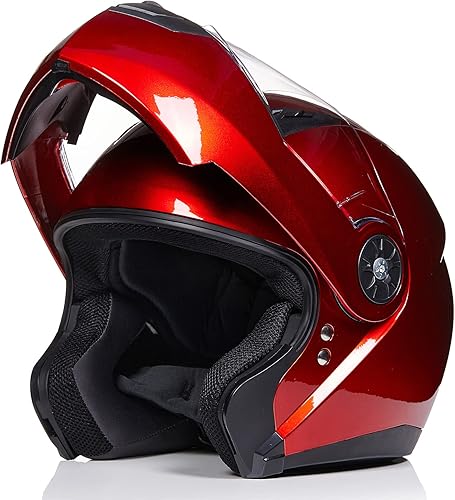 ILM Casco modular de motocicleta abatible para adultos, hombres y mujeres, casco de cara completa para motos de calle y motocross, DOT 115 (rojo, L)