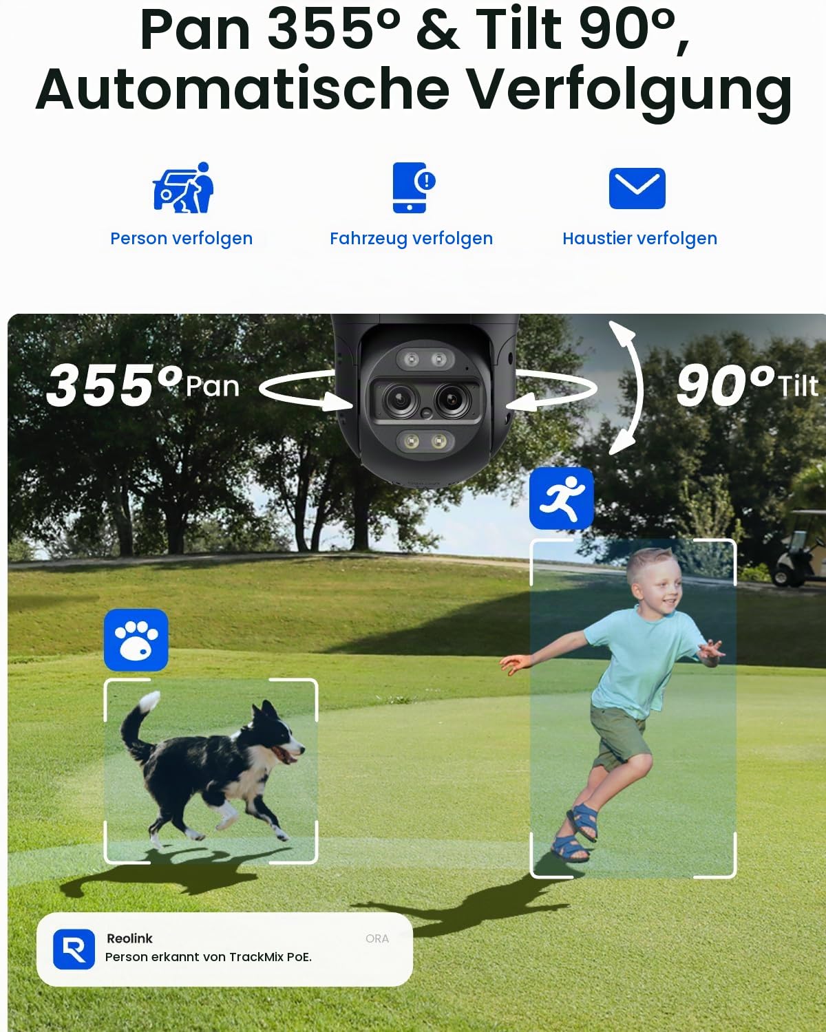 Reolink 8MP PTZ PoE Überwachungskamera Außen mit Dual-Objektiv, 6X Hybridzoom, 355°/90° Schwenkbar, Farbnachtsicht, Personen-/Fahrzeug-/Tiererkennung, 2X TrackMix PoE Grau mit NVR RLN8-410