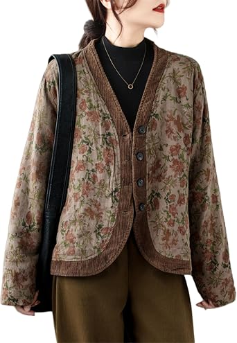 Womens Chinese Oversized Jacket Vintage Long Sleeve Coats Loose fit Chinese Frog Buttons Outwear