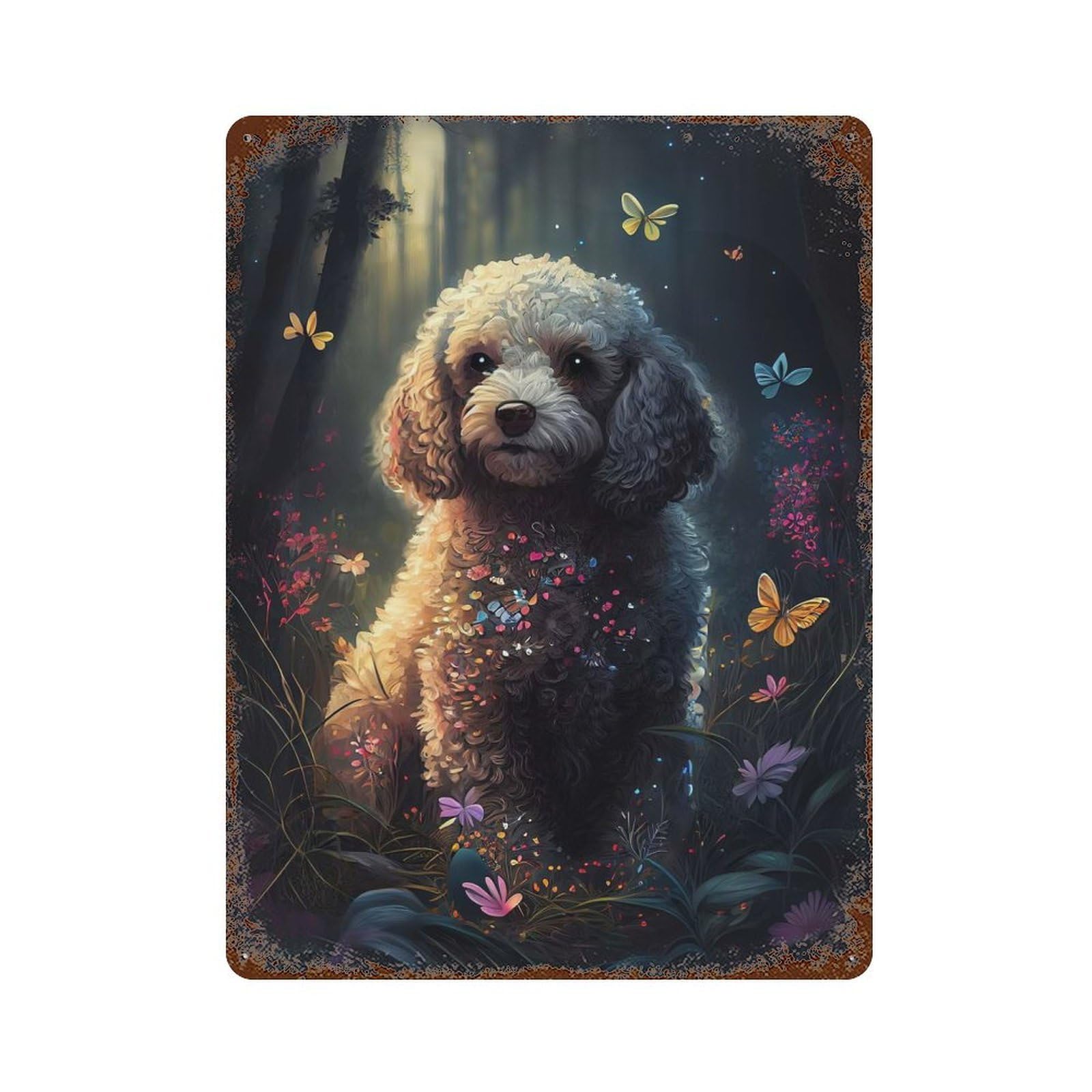 Garage Style Poodle Butterfly Vintage Rust Metal Sign 15.7"x11.8", Rustic Home Decor for Bar And Workshop