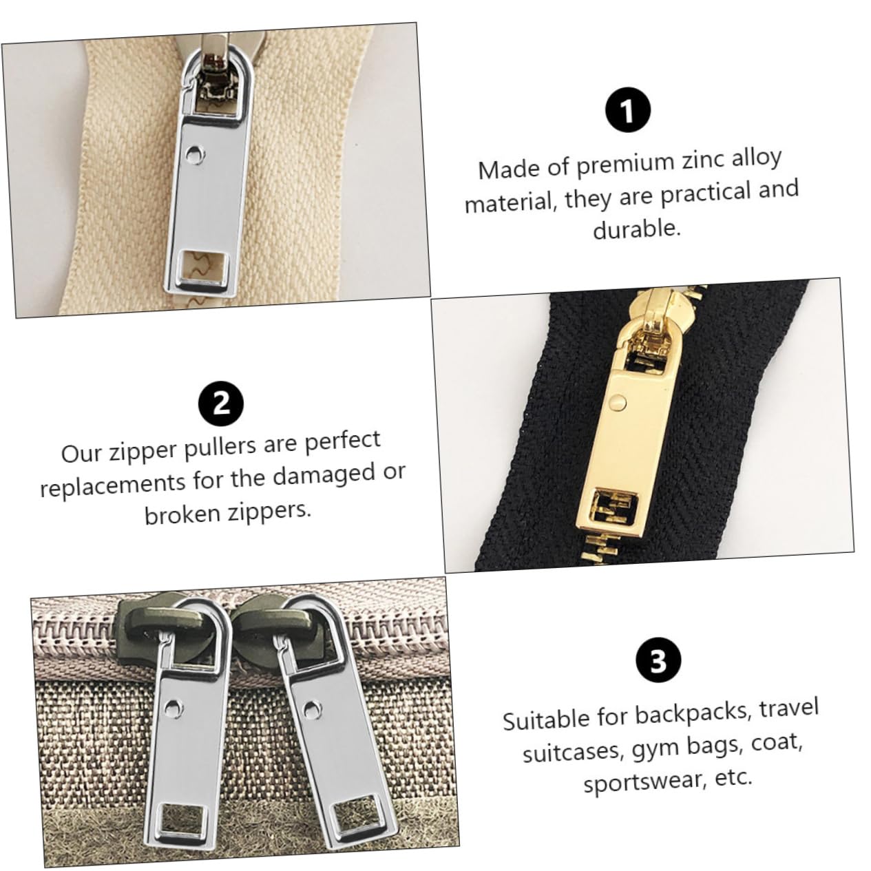 STOBOK 60piezas Tiradores De Cremallera Multifuncionales Reemplazo Duradero Para Ropa Mochilas Equipaje y Proyectos Material Resistente y Lavable