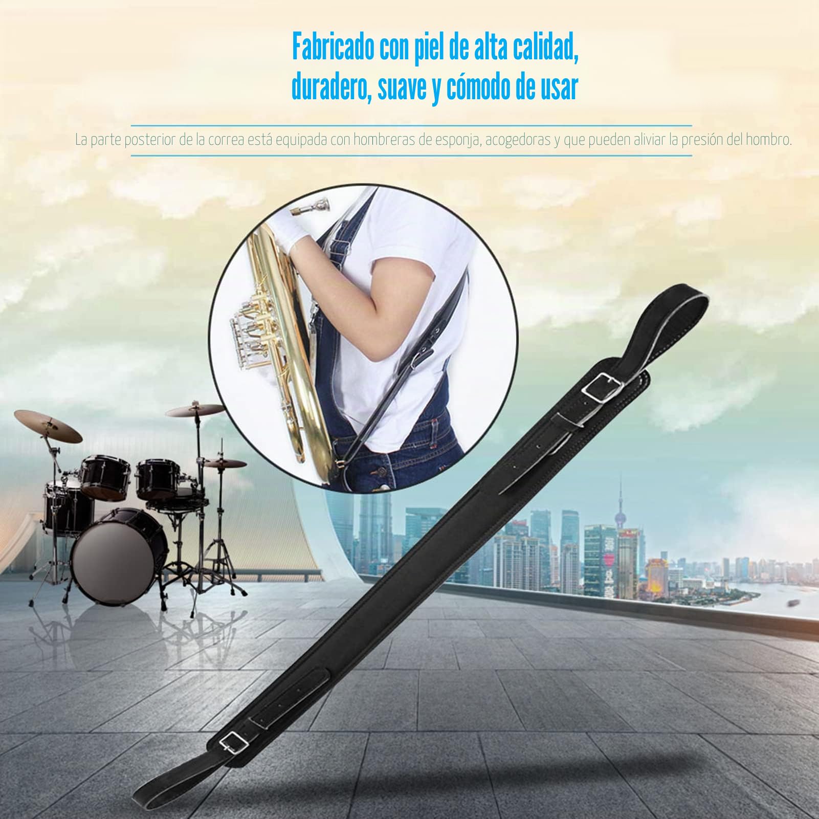 Correa de Tuba, Correa de Hombro Ajustable de Cuero Engrosada para Instrumentos de Viento Tuba