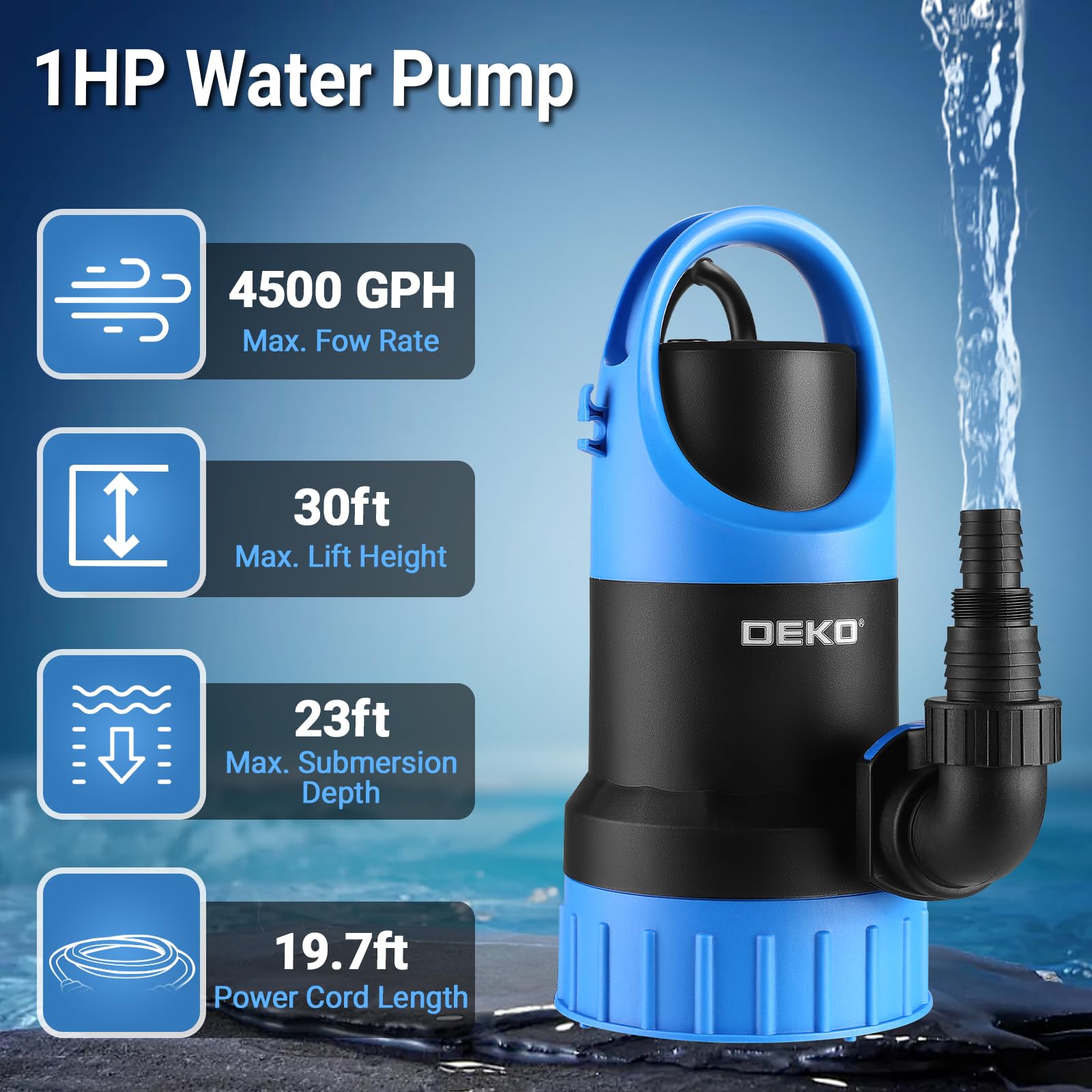 Amazon | DEKO 750W 水中ポンプ 底部入水式 汚水ポンプ 最大吐出量