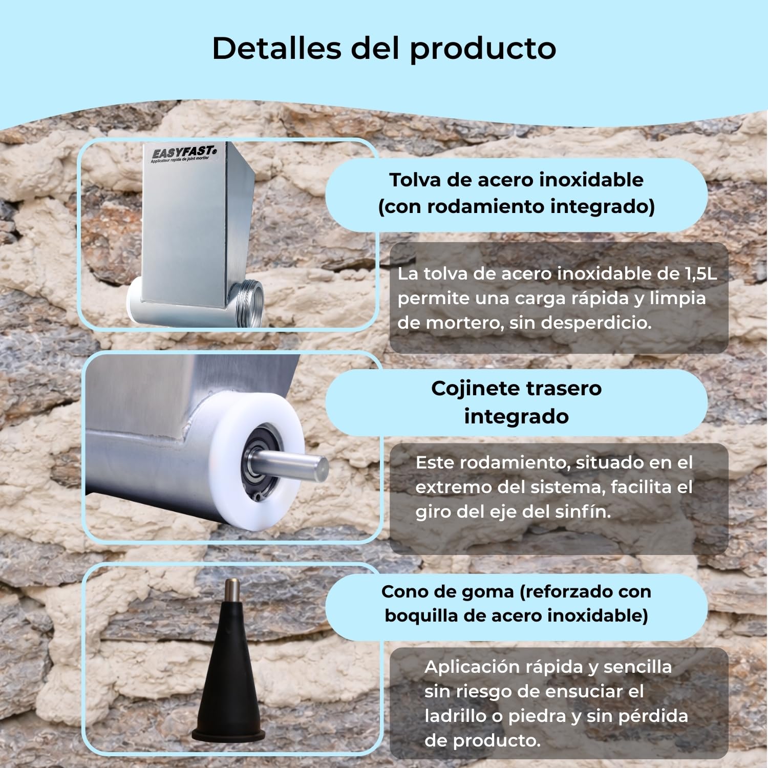 EASYFAST Aplicador de juntas de mortero para piedra y ladrillo con taladro – precisión profesional y limpieza rápida