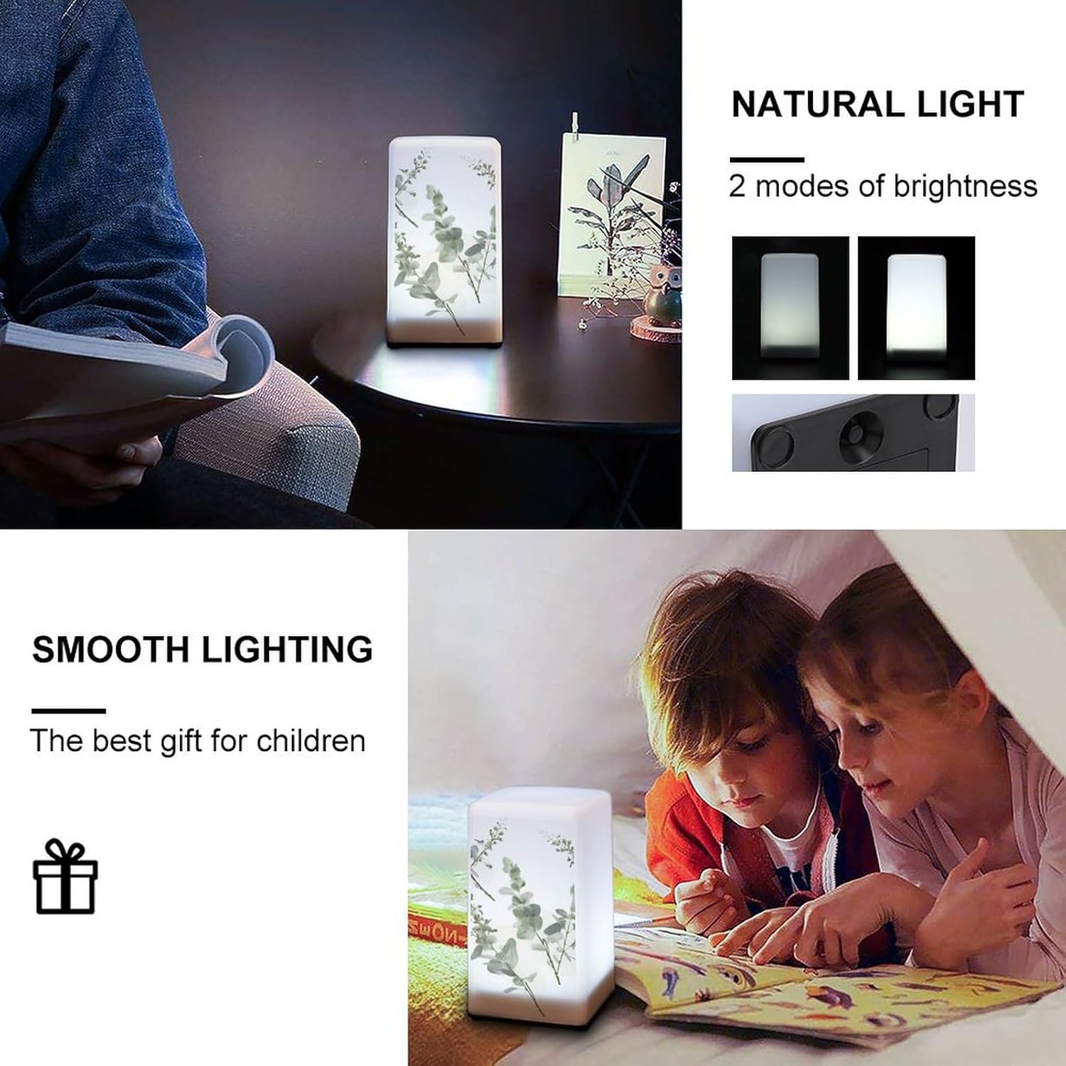 Desk Lamp for Office Home Dimmable Small Desk Lamp White Natural Greenery Twig Battery Operated Lamp for Reading Study Work
