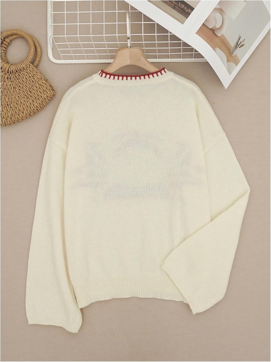 Verdusa Women's Crab Print Oversized Sweaters Y2K Drop Shoulder Pullover Knit Tops - Image 3
