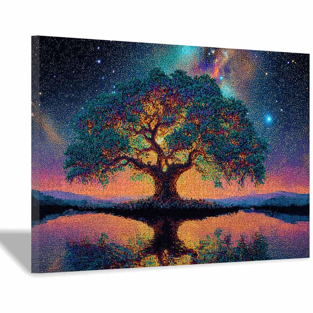 ZAMAEIU Tree of life wall art Patchwork tree abstract canvas wall, For Bathroom, Living Room, Bedroom, Office.Gift for Home Decor(green)-30x50cm Framed