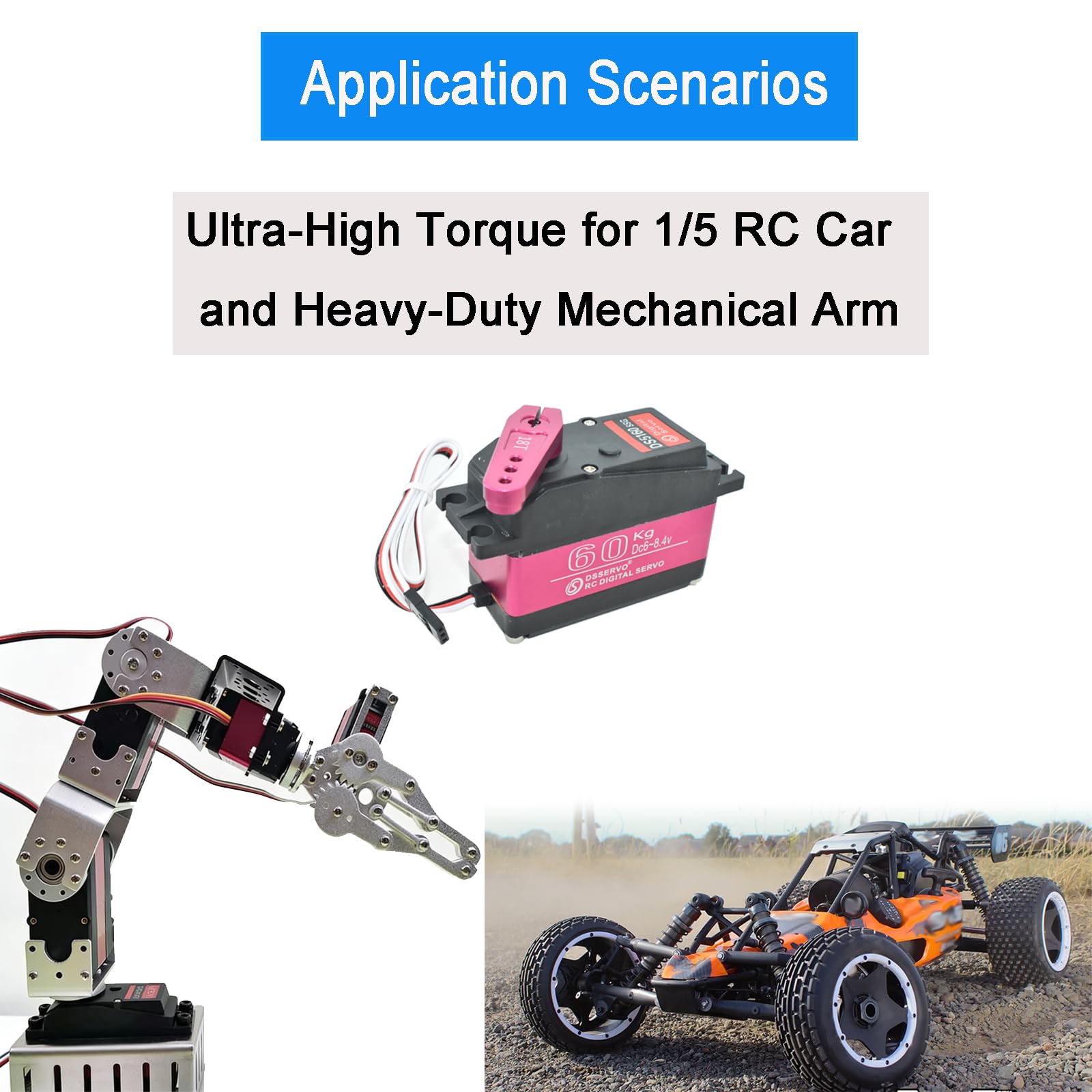 Servo digitale 60KG 6V-8.4V DS5160 Ingranaggio in acciaio inossidabile ad alta tensione Grande coppia ad alta velocità impermeabile RC Servo per 1/5 Baja Car Truck Buggy Progetti robotici