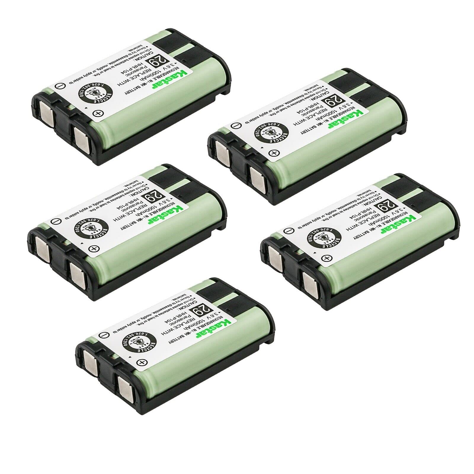 Kastar 5-Pack HHR-P104 Battery Replacement for Panasonic KX-TG5571M KX-TG5576M KX-TG5583M KX-TG5621S KX-TG5622M KX-TG5623B KX-TG5631S KX-TG5632M KX-TG5633B KX-TG5633W KX-TG5634M KX-TG5651S KX-TG5652M