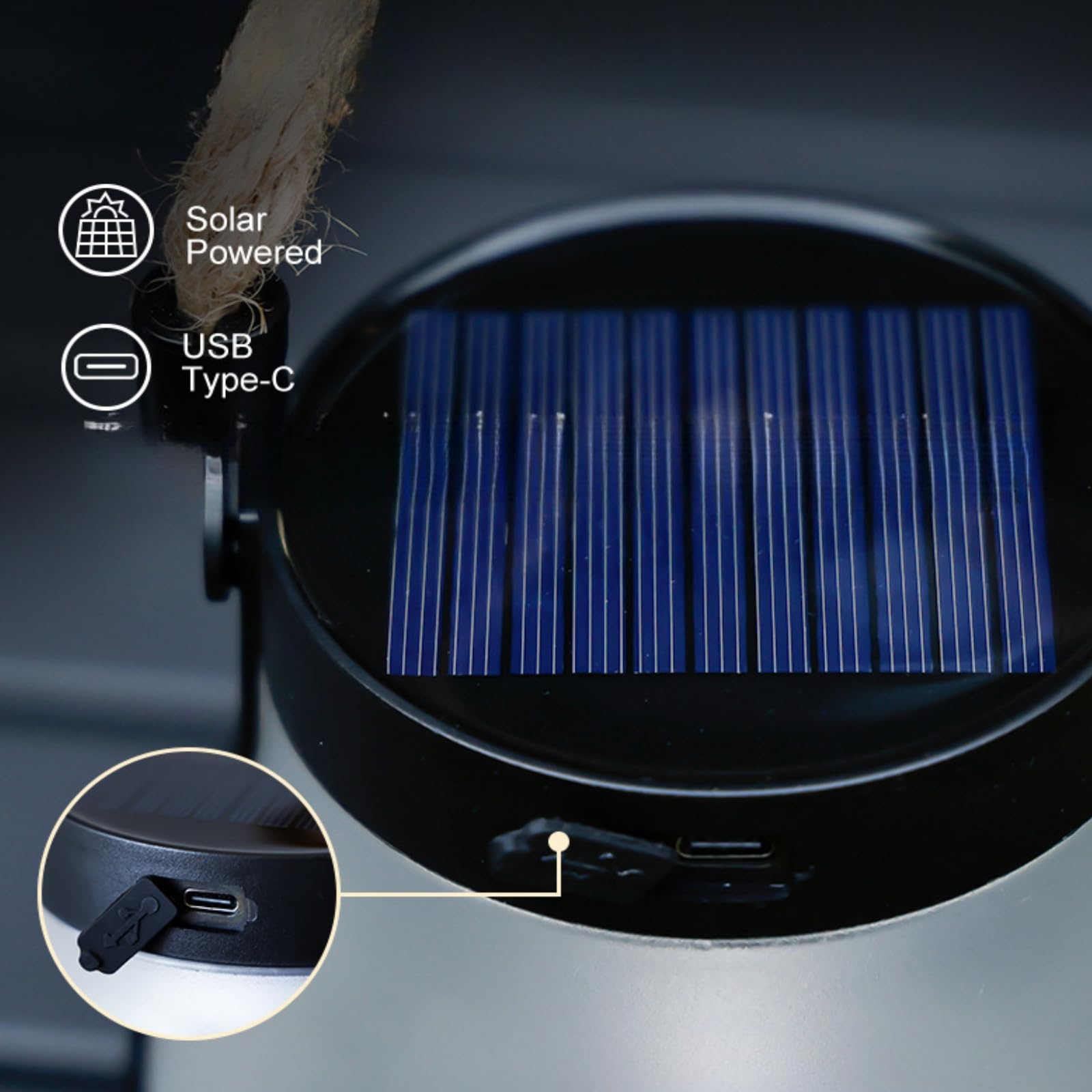Llamaviva Farol Con Efecto De Fuego Realista - Carga Solar & USB-C, 2 Modos de Iluminación, Encendido Automático