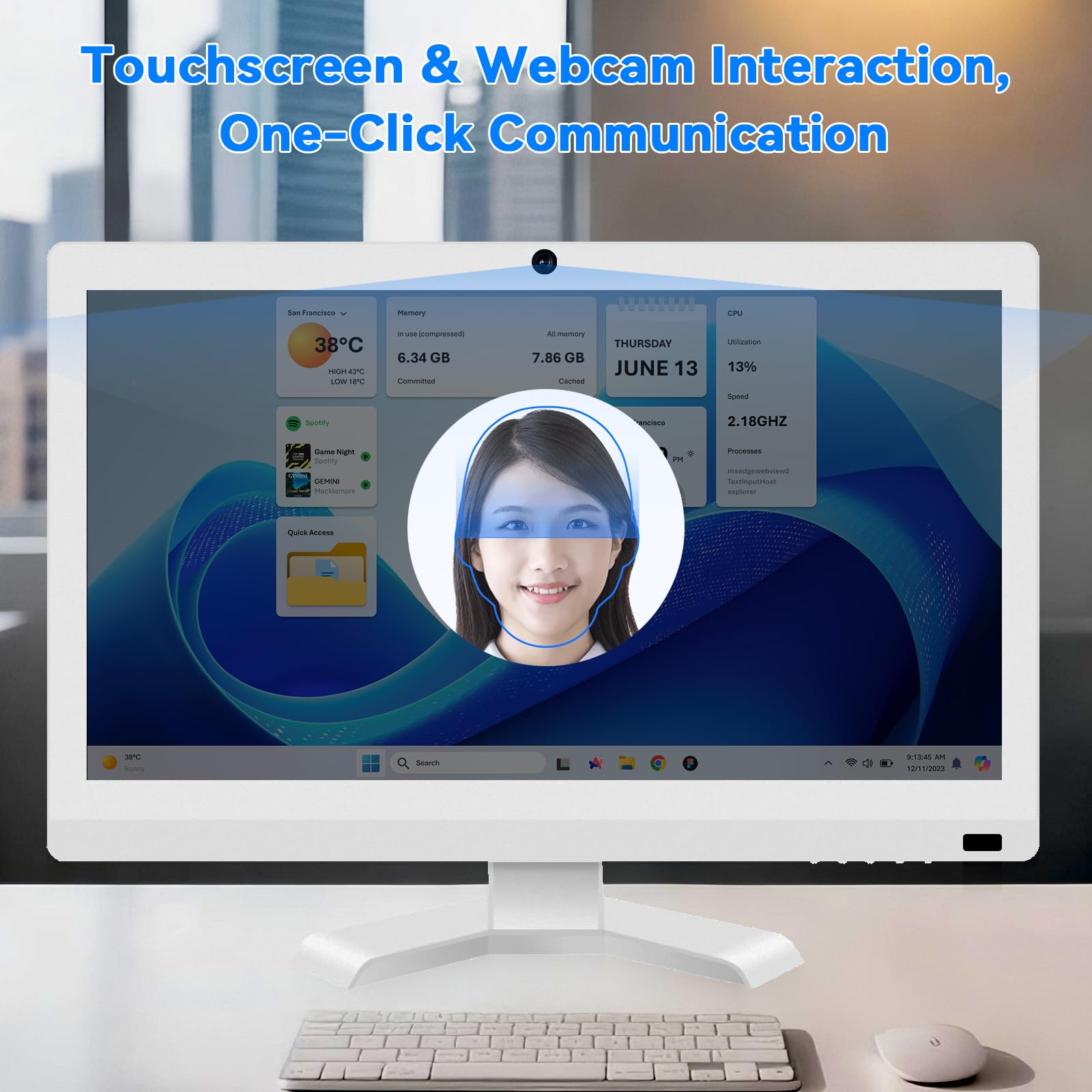 22 inch Touch Screen Monitor with Webcam FHD 1920x1080P Computer Monitor FreeSync HDR HDMI Ports Eye Care Frameless VESA Mount — view 3