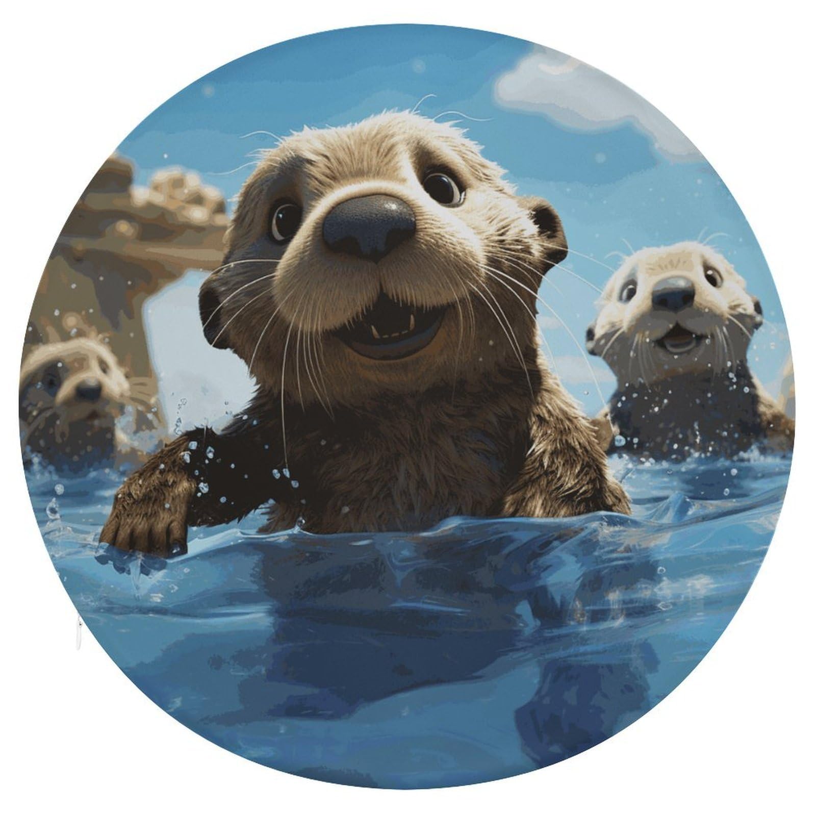 JTREHY Lovely Sea Otter Print Cushion Soft Breathable Round Cushions Multi-Functional with Zipper Floor Pillows Cushion for Various Indoor Occasions Chair Pad