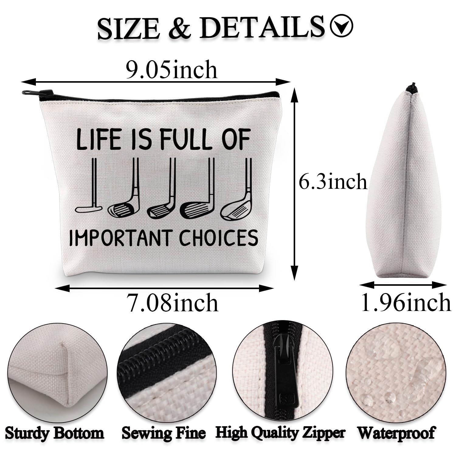 PLITI Regali da golf per donne golfisti accessori da golf Regalo giocatore di golf La vita è piena di scelte importanti Borsa per il trucco da golf, Choice Golf Bagu, alla moda