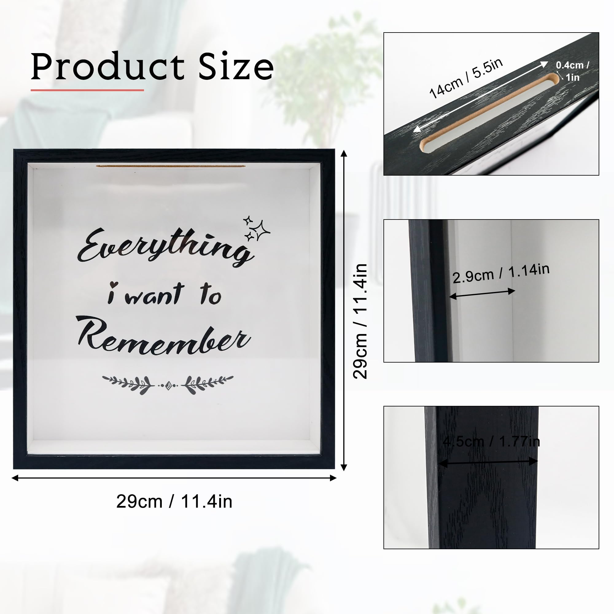GraduationMall 11.5x11.5 Archive Box Frame,Travel Memory Box Shadow Box with Slot for Tickets Keepsake Box Black - Image 2