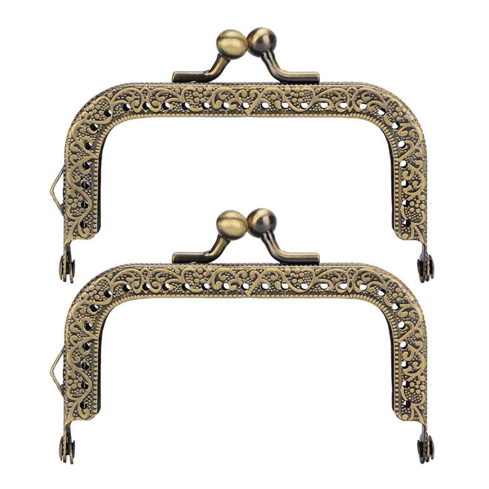 Metal Purse Frame, Kiss Clasp Lock Square Bag Frame for DIY Handle Sewing Craft 2pcs Set for Handbag Making 2pcs Set for Handbag Making