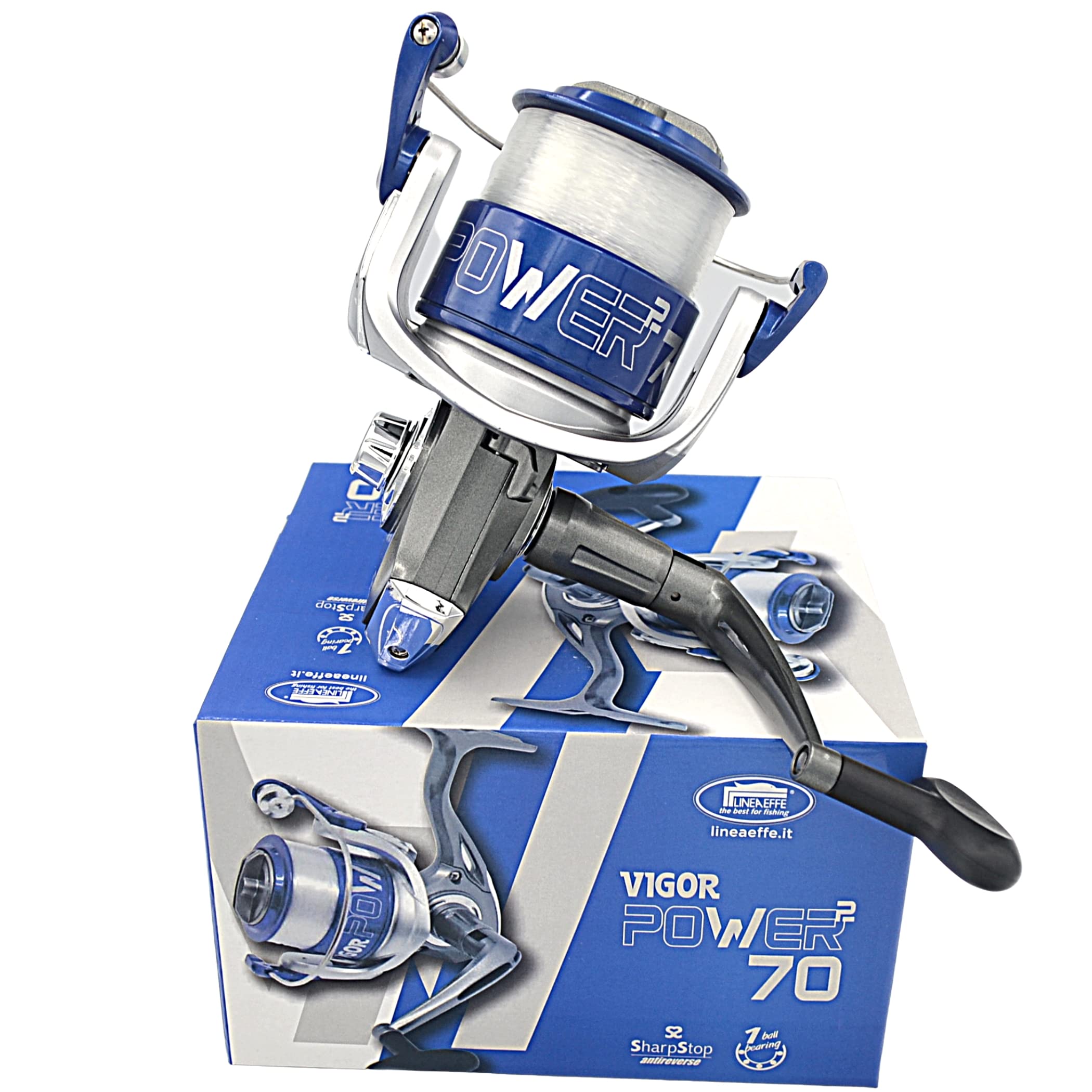Kit 2 Mulinelli surfcasting Vigor Power 70 linea effe - Mulinello pesca con filo da pesca 0.35 - Mulinello surfcasting mare Corpo e Bobina in grafite e manovella in metallo - Gear Ratio 3, 9:1