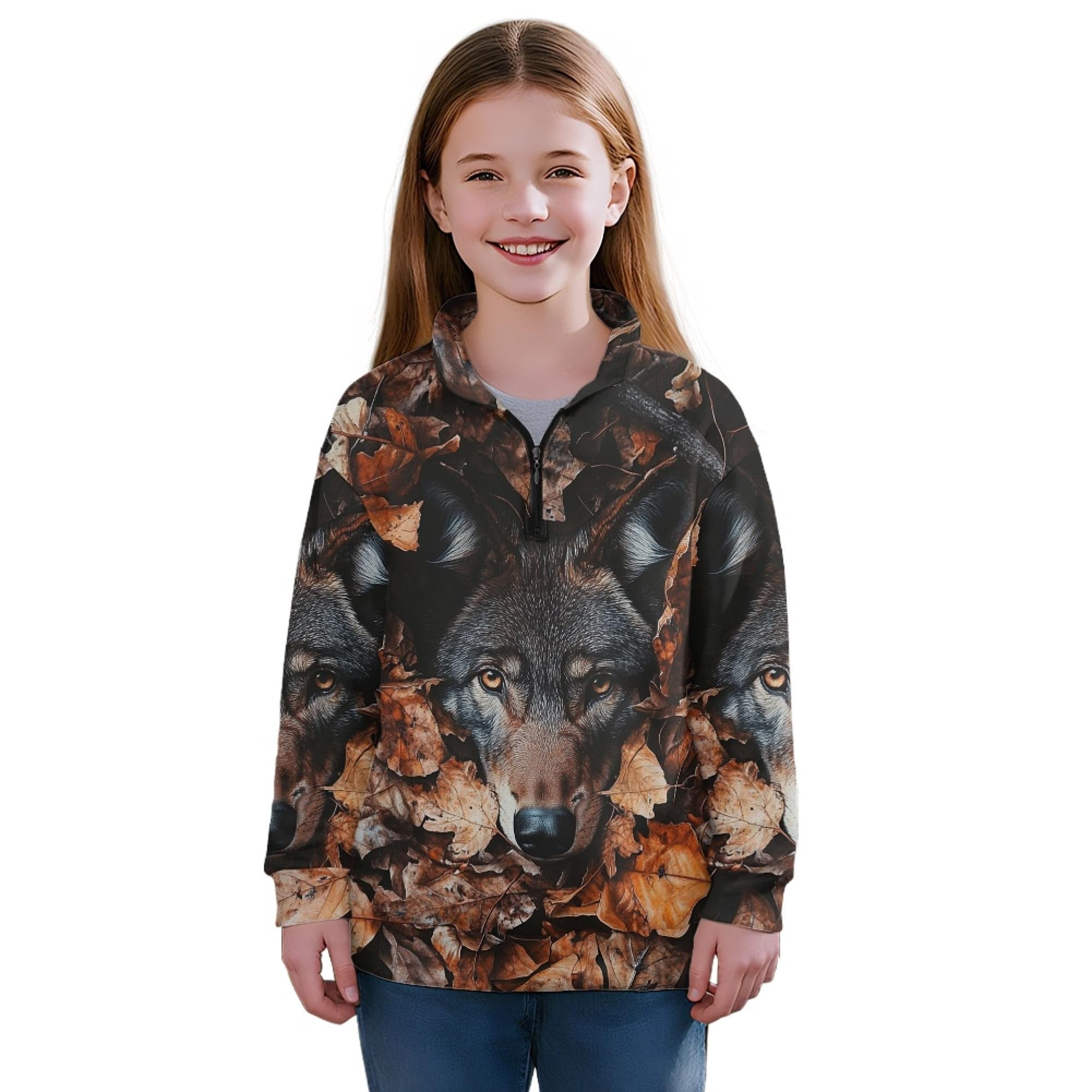AmzPrint Girls' Novelty Quarter Zip Sweatshirt Long Sleeve Pullover Cool Activewear Running Hoodie For Teens Girls