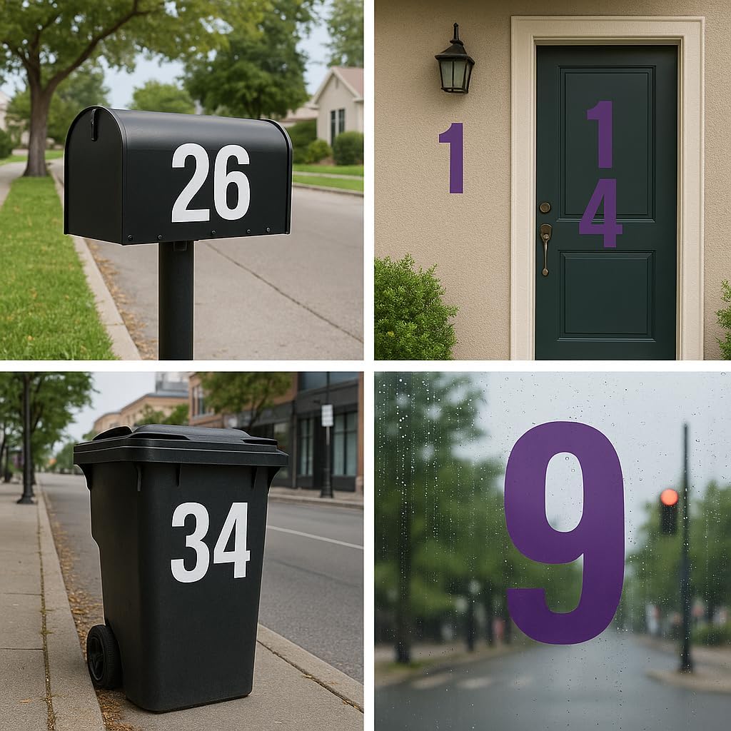 4 Inch Black Number Stickers 0-9, 6 Sheets Self Adhesive Vinyl Decals, Waterproof Durable Labels for Address Sign, Garage Door, Fence, Outdoor Labeling Numbers（Black）