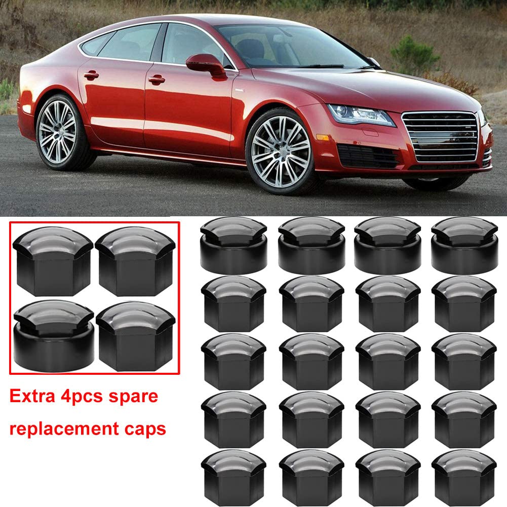 Gebildet 24pz Copridadi Ruota 17mm (5pz Tappo Bullone Antifurto + 19pz Tappo Bullone Normale) Copridadi Esagonali per Pneumatici con Set di Strumenti di Rimozione per Auto (Nero)