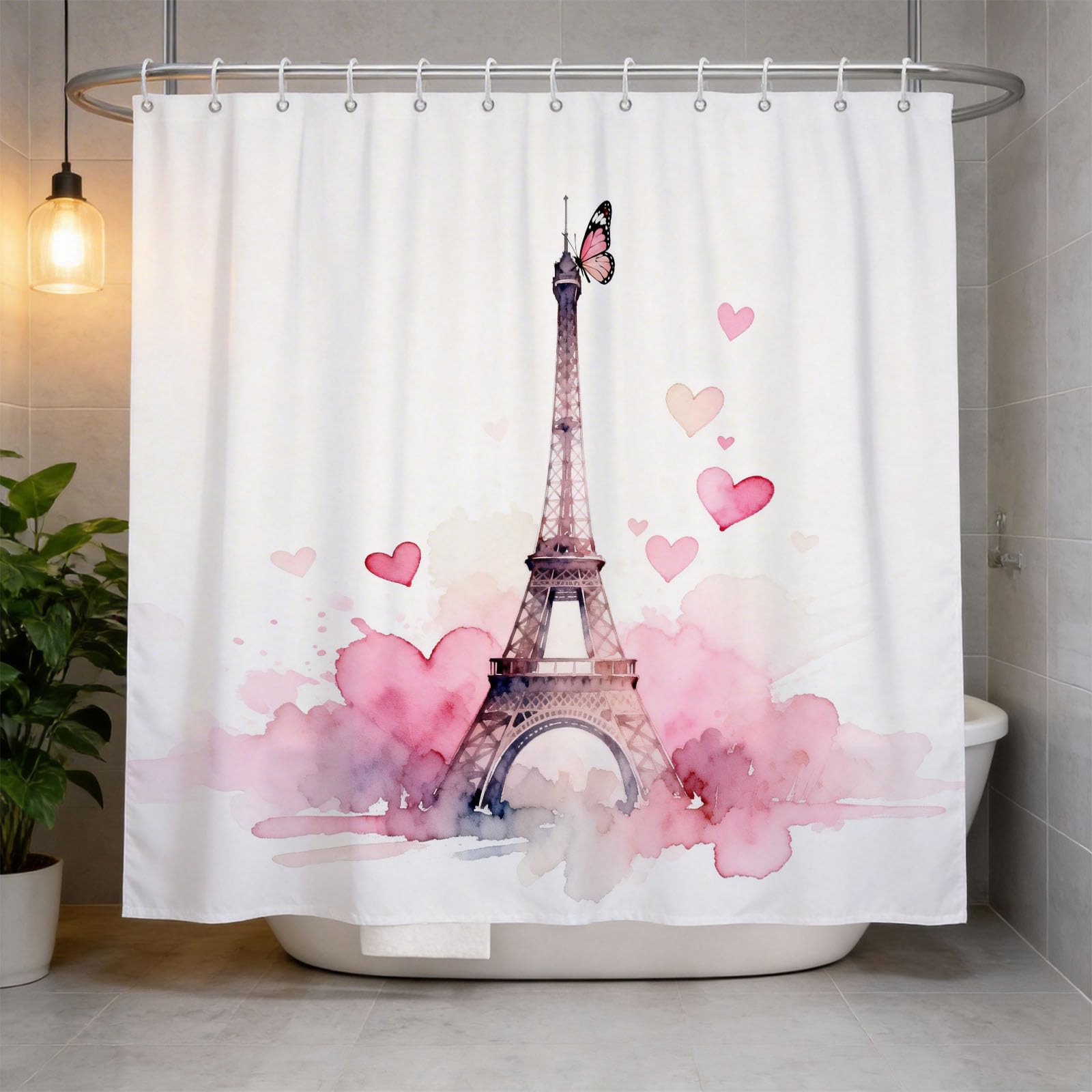 Hongduo 3D Eiffel Tower Shower Curtain for Stalls Bathtubs Romantic Theme Bathroom Decor Shower Curtain Set Polyester Fabric Waterproof 120x180cm/48X71 Inch with Hooks