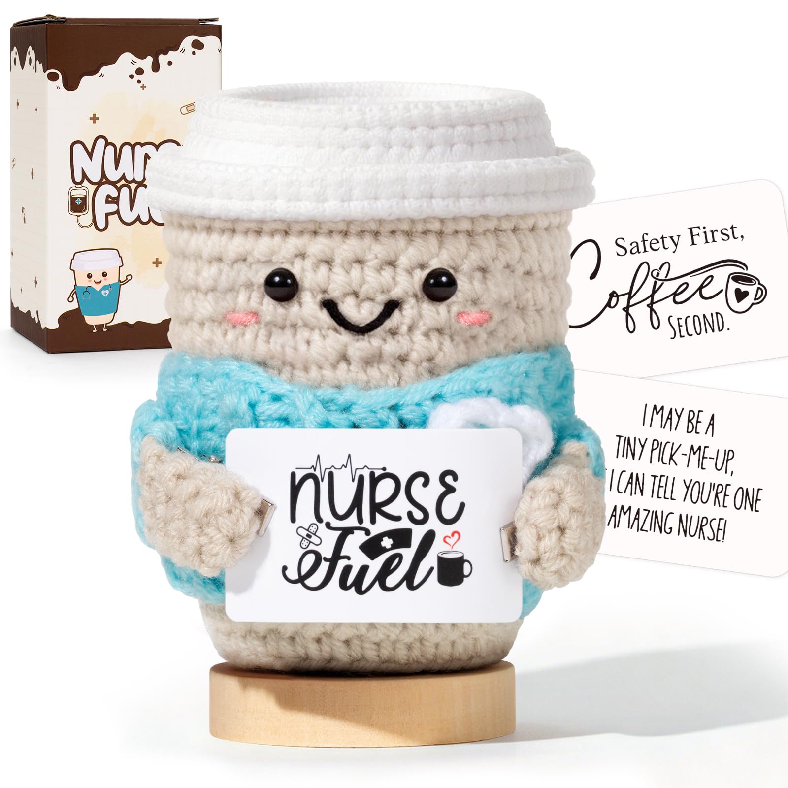Nurse Gifts for Women with Crochet Coffee Doll,Cute Nurse Appreciation Gift,Handmade Knitted Coffee Plush with Encouragement Card, Thank You Gift for Nurses, Nursing Student,Graduation,Nurse Week