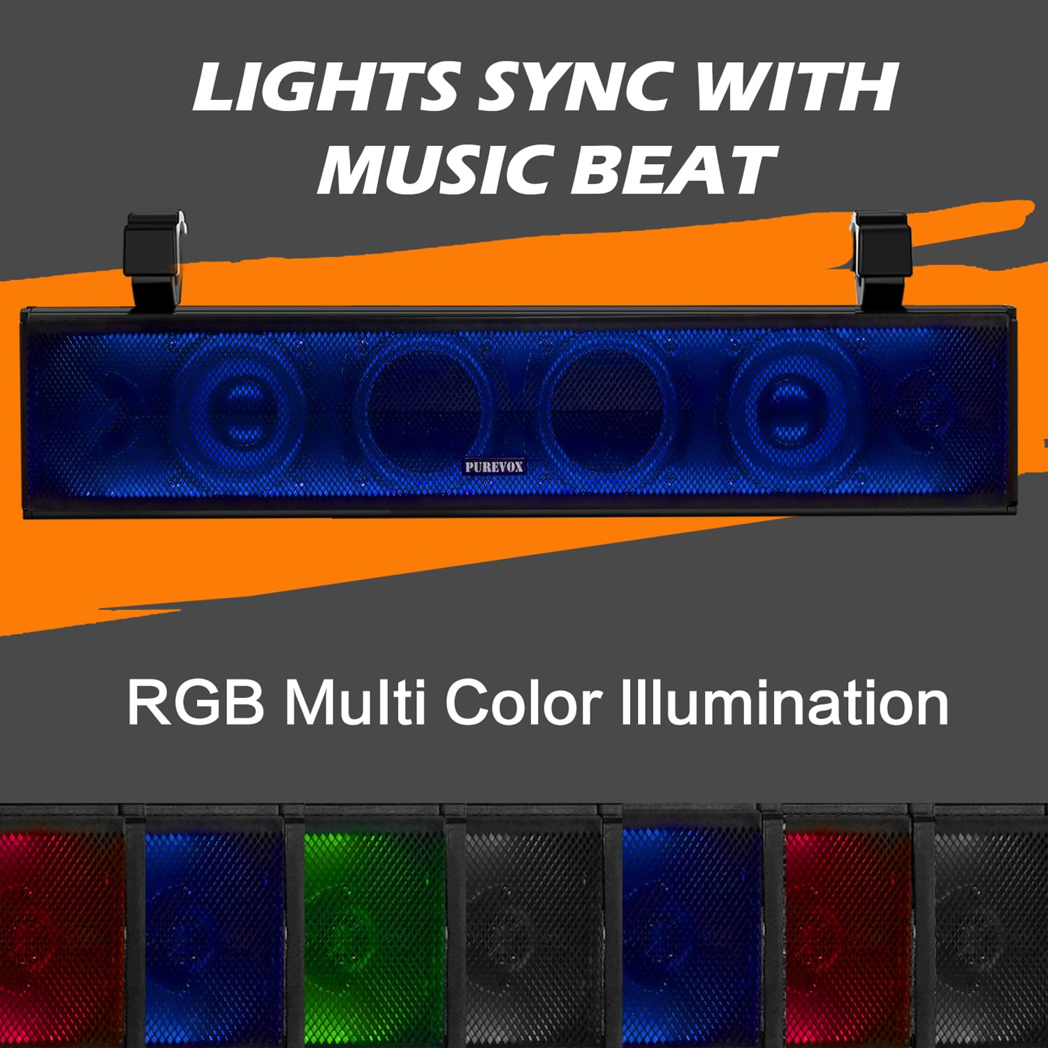 UTV Sound Bar, soundbar ATV da 66 cm, con luci multicolore SXS Sound Bar impermeabile Bluetooth Golf Cart Sound Bar per Polaris RZR Can-Am Defender Maverick