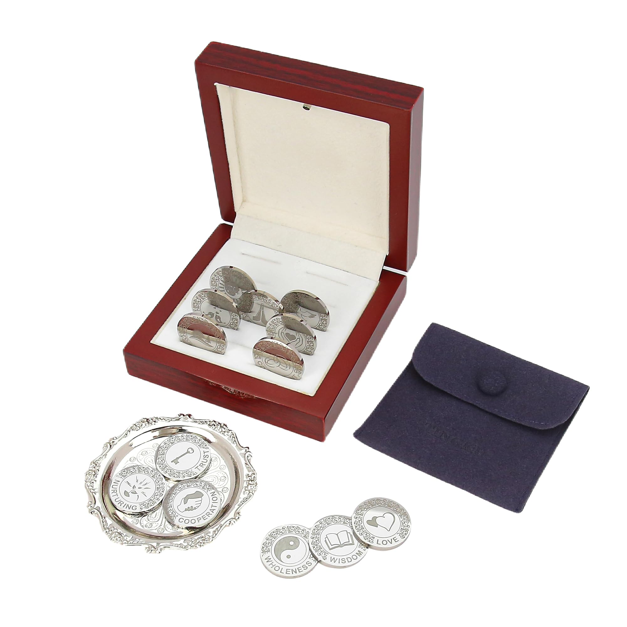 TINGKU Juego de monedas de uniforme de boda personalizado – Arras para boda católica accesorios de boda – Monedas Arrhae con cajas de madera (Silver)