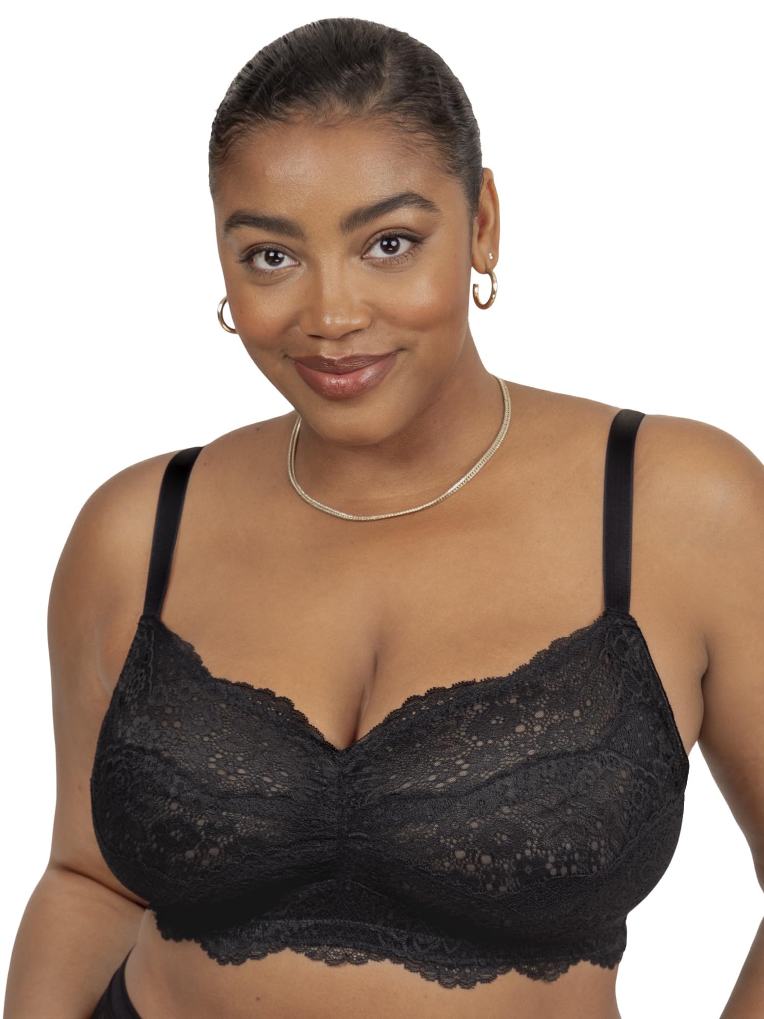 Curvy Couture Womens Plus Size Luxe Lace Wireless Bralette