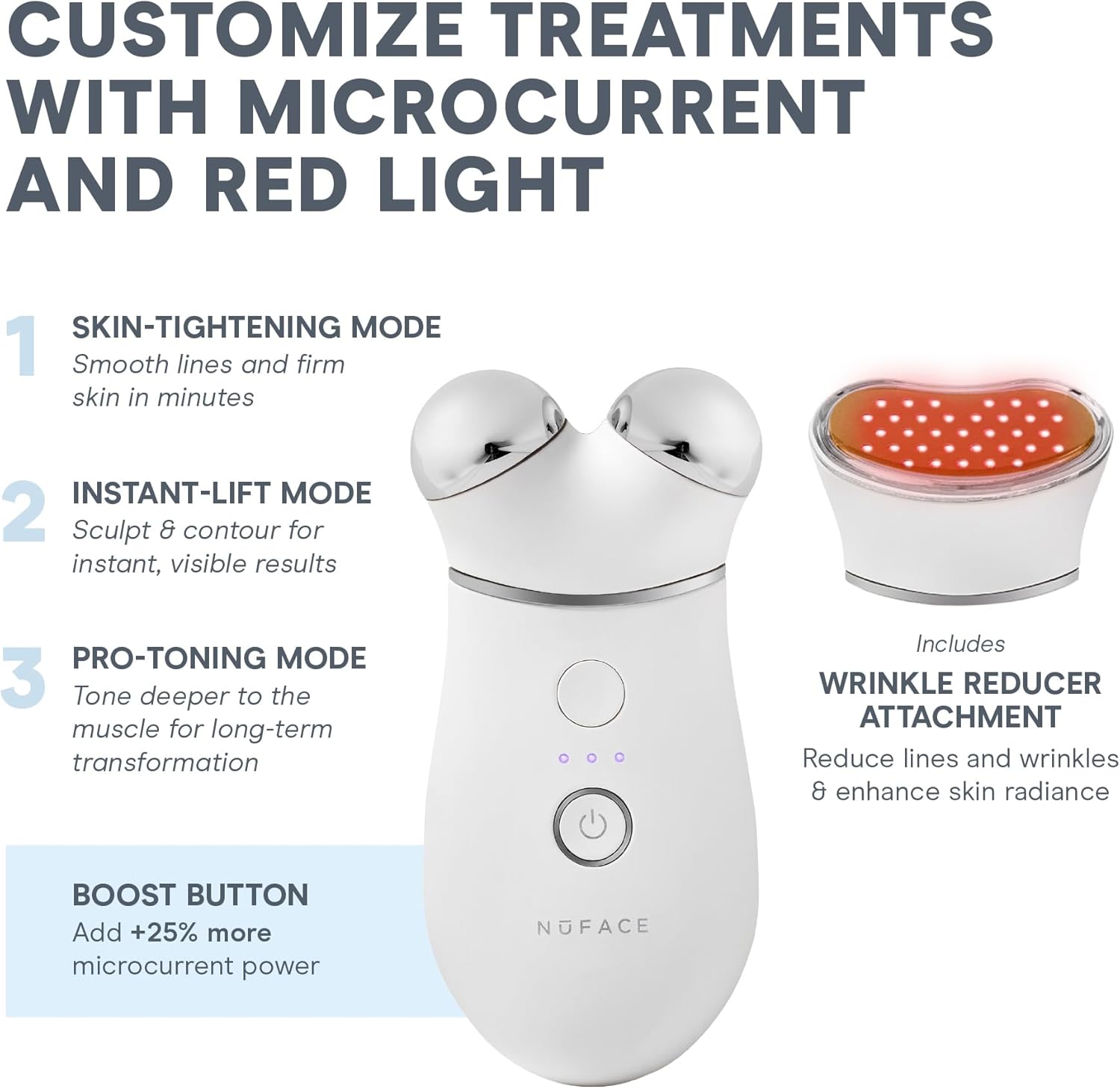 NuFACE TRINITY+ Microcurrent Facial Device + LED Red Light Wrinkle Reducer Attachment - FDA Cleared Skin Tightening Device + Microcurrent Gel Activator & Silk Creme