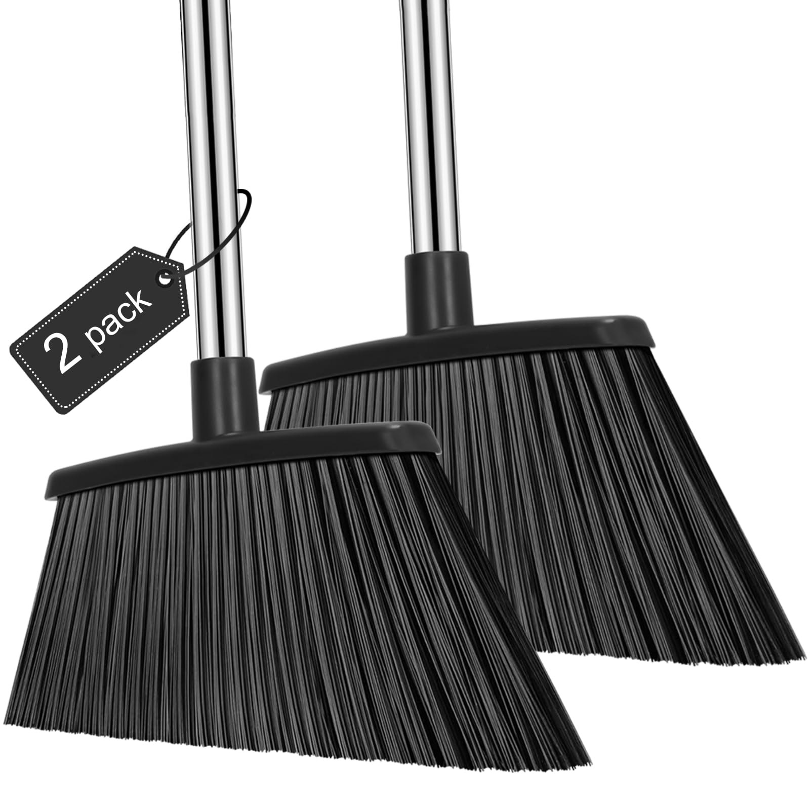 NACENA Heavy Duty Broom, 55 Inch Long Handle Outdoor Large Angle Brooms, Commercial Broom for Sweeping Indoor, for Home Garage Kitchen Office Courtyard Lobby Patio Lawn Concrete, 2 Pack, Black