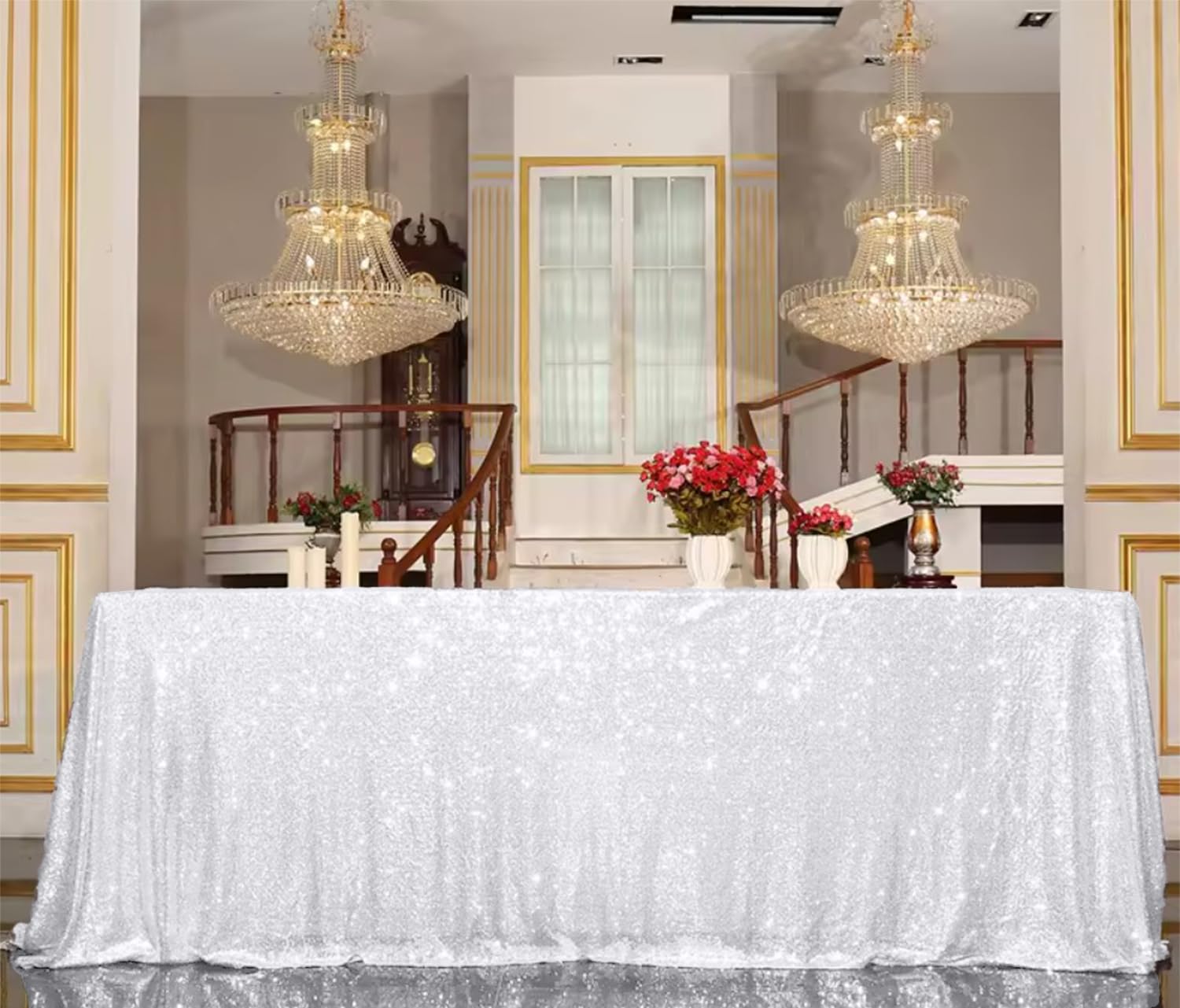 Tovaglia rettangolare con paillettes verde erba, 228,6 x 335,3 cm, per compleanni, matrimoni, feste e feste