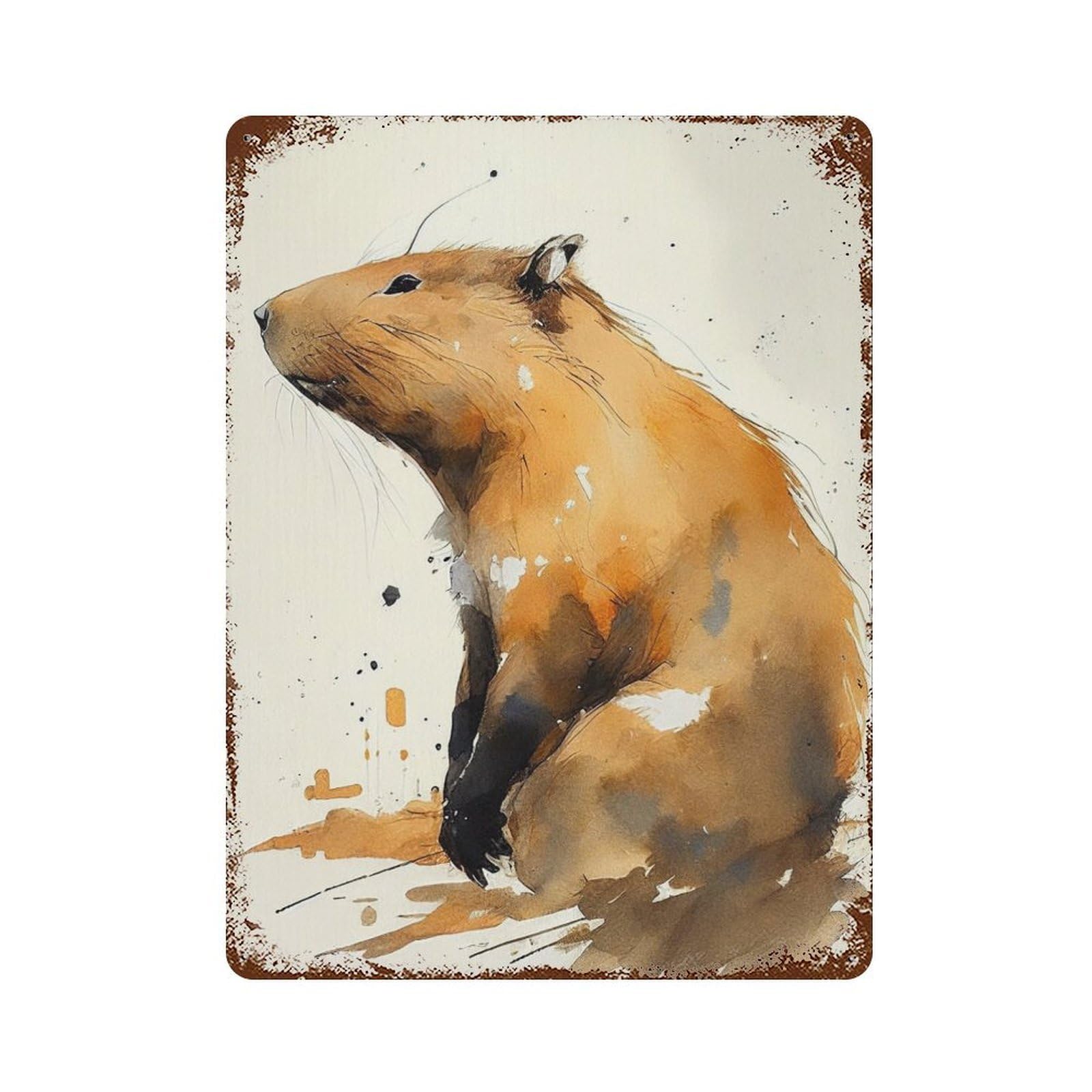 Vintage Rust Metal Sign Capybara Watercolor 15.7"x11.8", Decorative Metal Wall Art for Basement, Hobby Room And Garage Decor