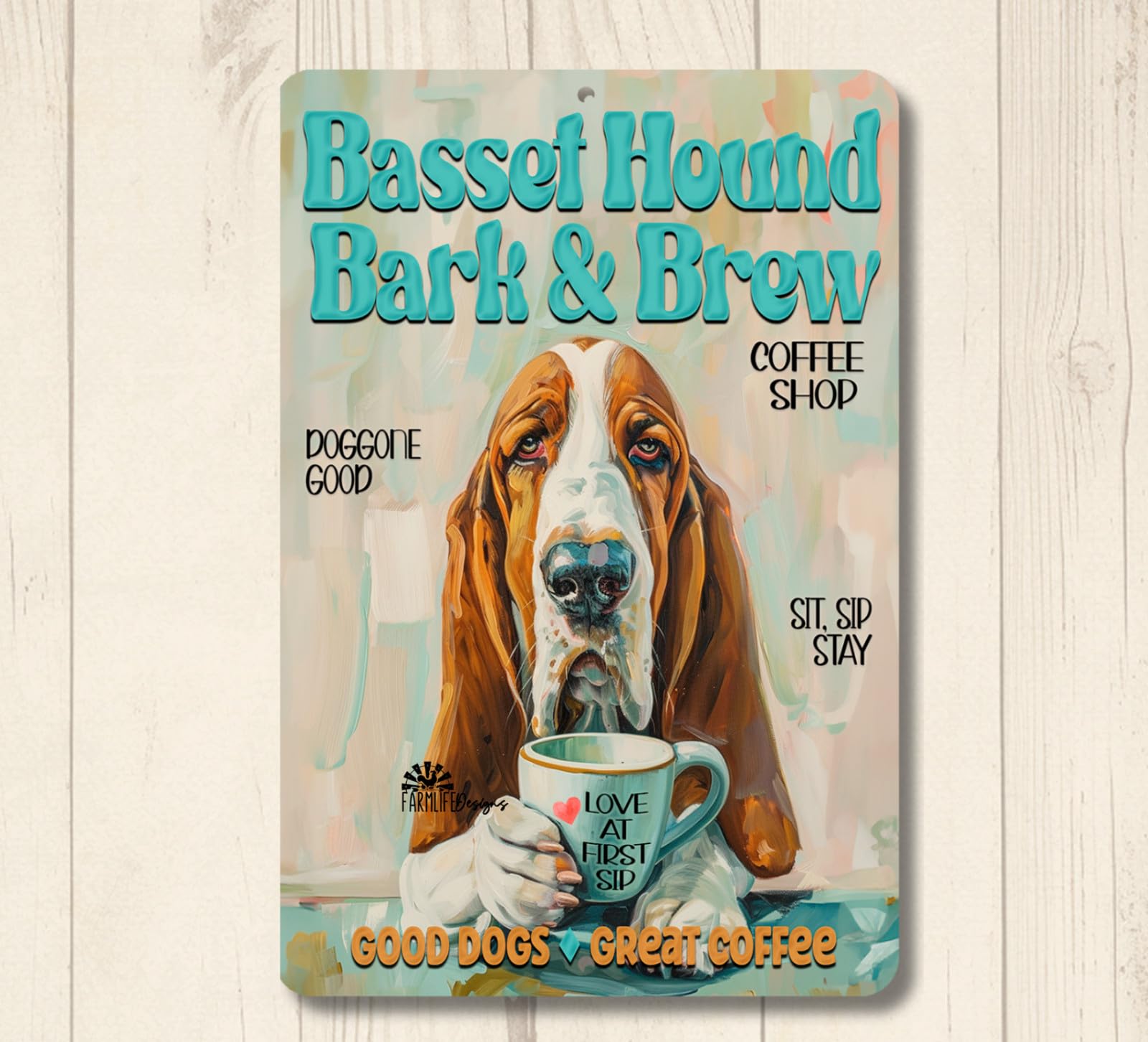 Basset Hound Coffee Bar Sign Bark & Brew dog funny metal tin wall art gift decor home decor