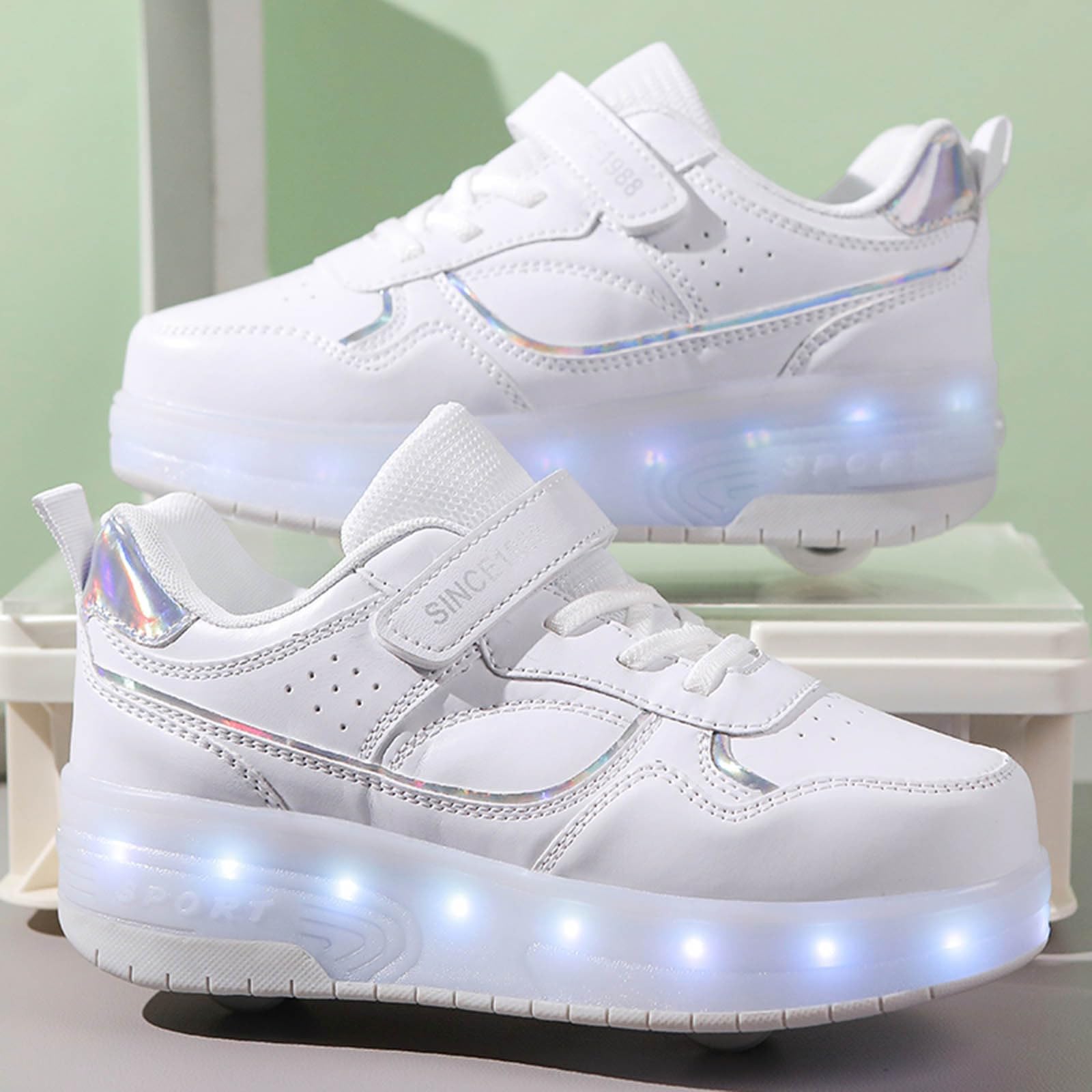 Generisch Scarpe da ginnastica per bambini con suole spesse e ruote integrate, alla moda, leggere, ricaricabili tramite USB, ideali per l'uso quotidiano attivo (bianco, 33,5 Big Kids)