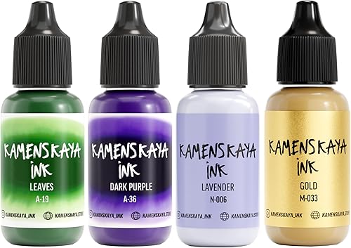 Miniatura 10 de KAMENSKAYA Set de tinta de alcohol #30 Combinación de colores a juego de tintas de alcohol, 4 uds. 0.51 fl oz (0.5 fl oz) cada una