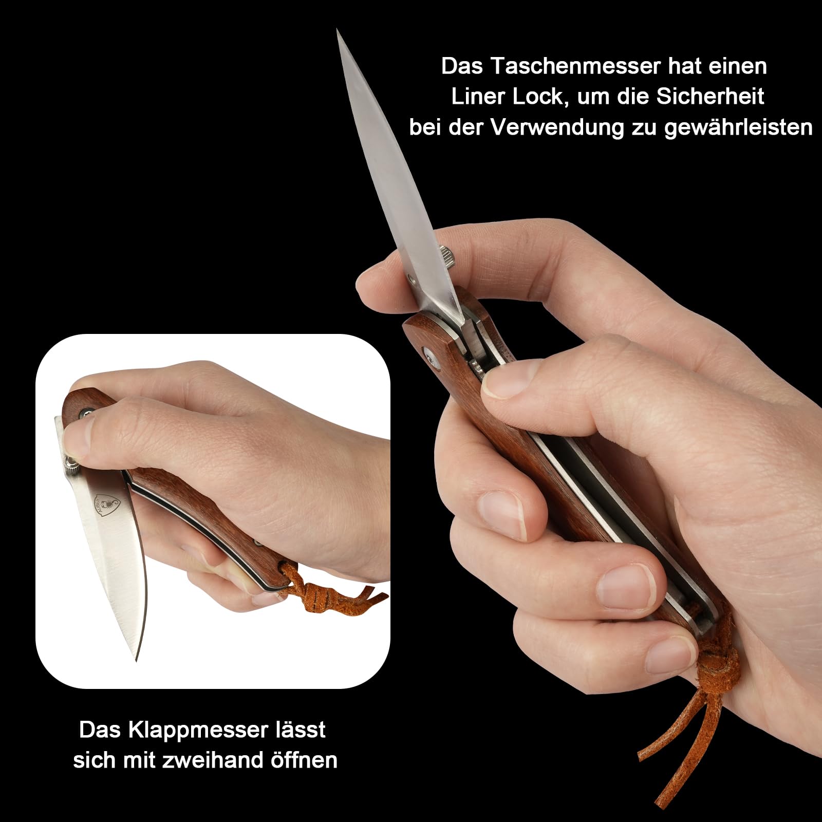 AUBEY Taschenmesser Klein, Scharfes Klappmesser Mini Messer mit 440 Stahl Klinge, Holzgriff, Liner Lock - EDC Messer Pocket Knife für Outdoor Survival Jagd Angeln Geschenk Sammeln