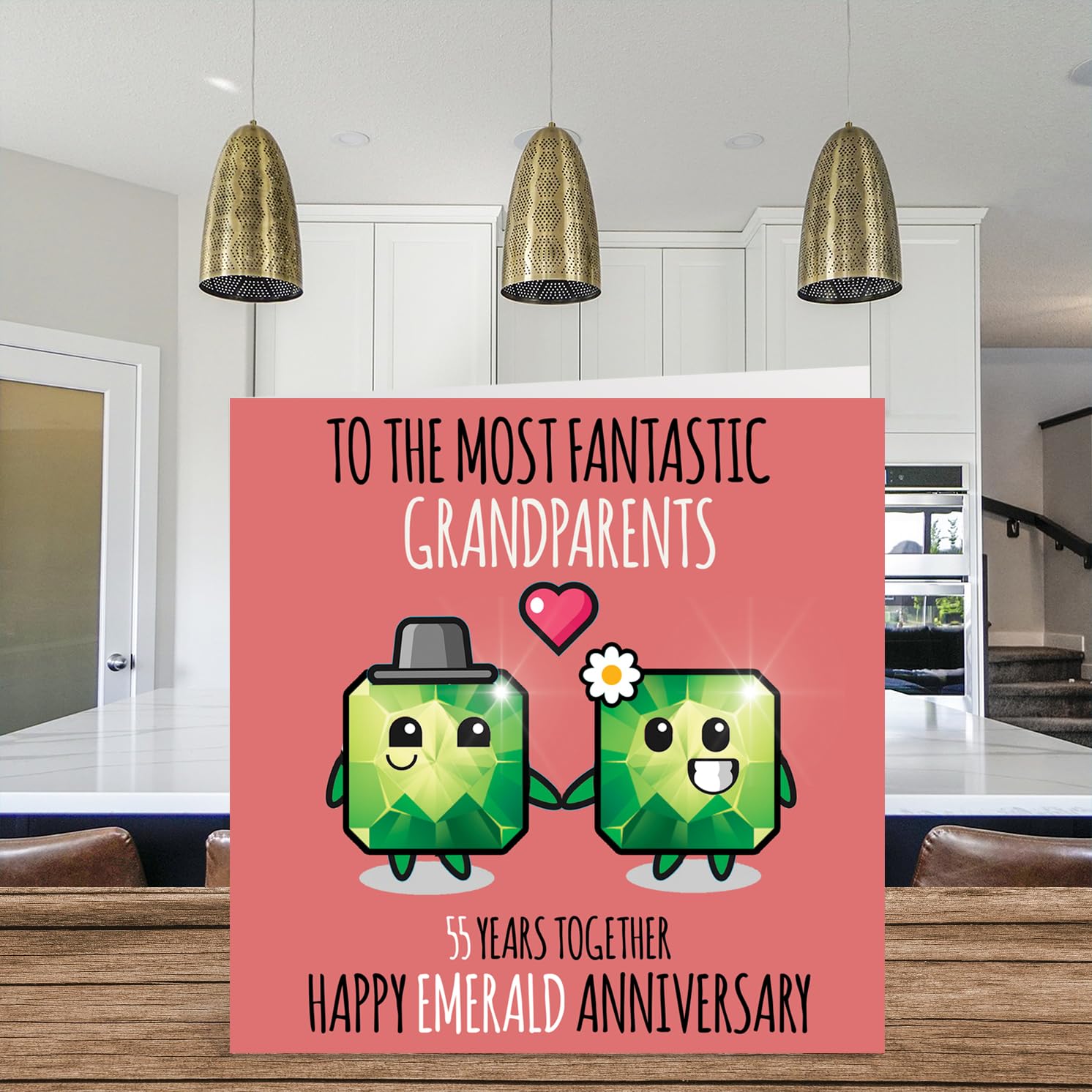 55th Wedding Anniversary Plaque Gift For Husband Wife - 55 Years Together - Happy Emerald Anniversary Wooden Heart For Women Men Partner, Light Wood