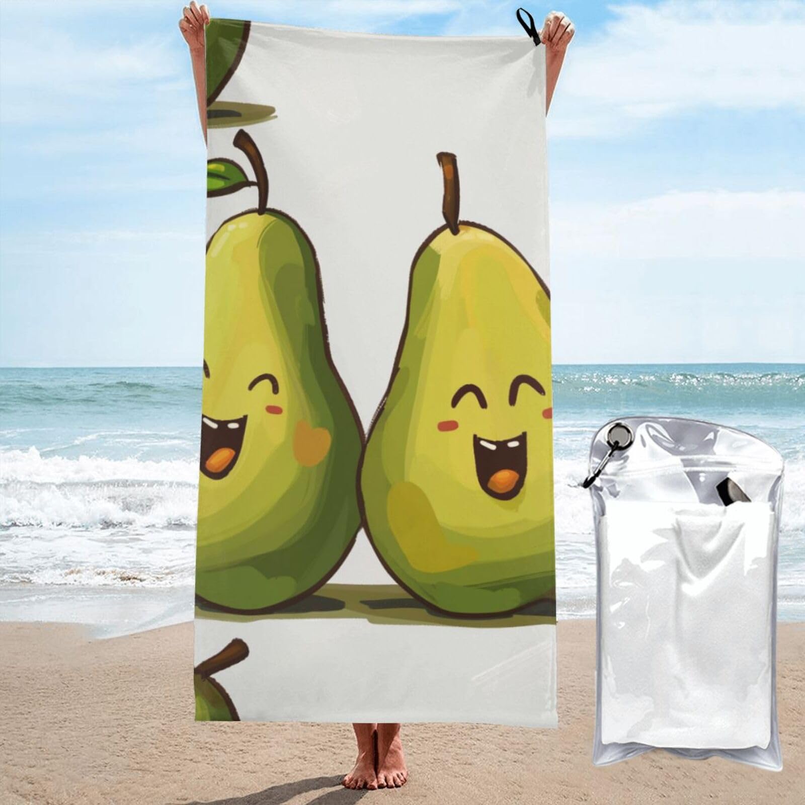 BWWHCCTI Cartoon Pears Printed Microfiber Quick Dry Beach Towel 80x160 CM, Fast Drying Bath Towels with Bags for Travel,Camping,Gym,Beach,Swimming,Yoga