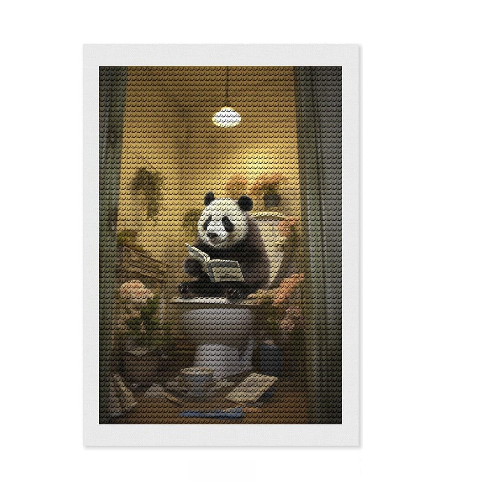 Junmoney Panda Reading on Toilet Full Drill Diamond Painting Kit 8"x12", Good for Quiet Evenings, Fun Craft Experience, Living Room Decor, Gift Idea