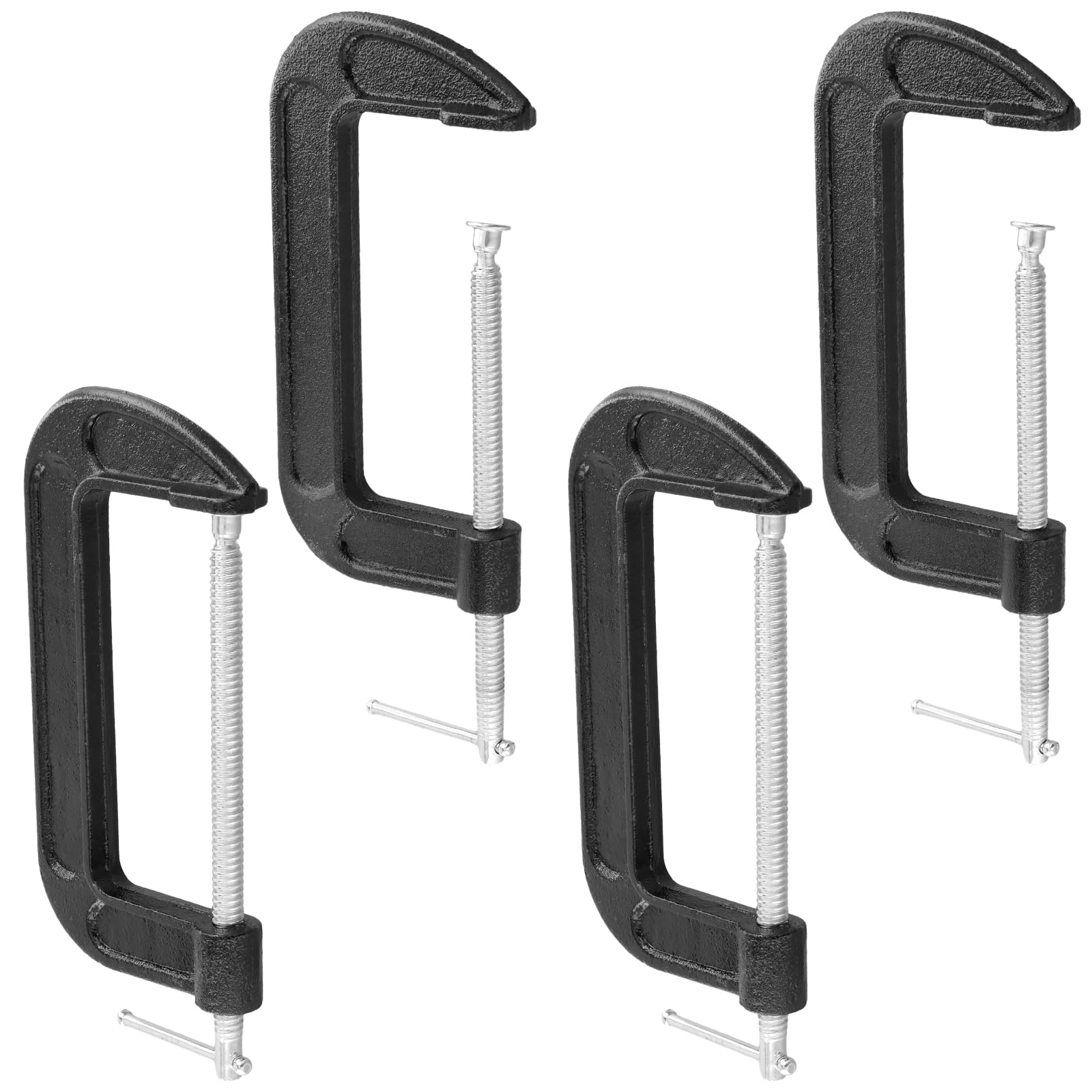 Manchap Black And Silver 4 Pieces 6 Inch C Clamps, G Clamps With Adjustable Screw For Welding And Woodworking, Black/Silver