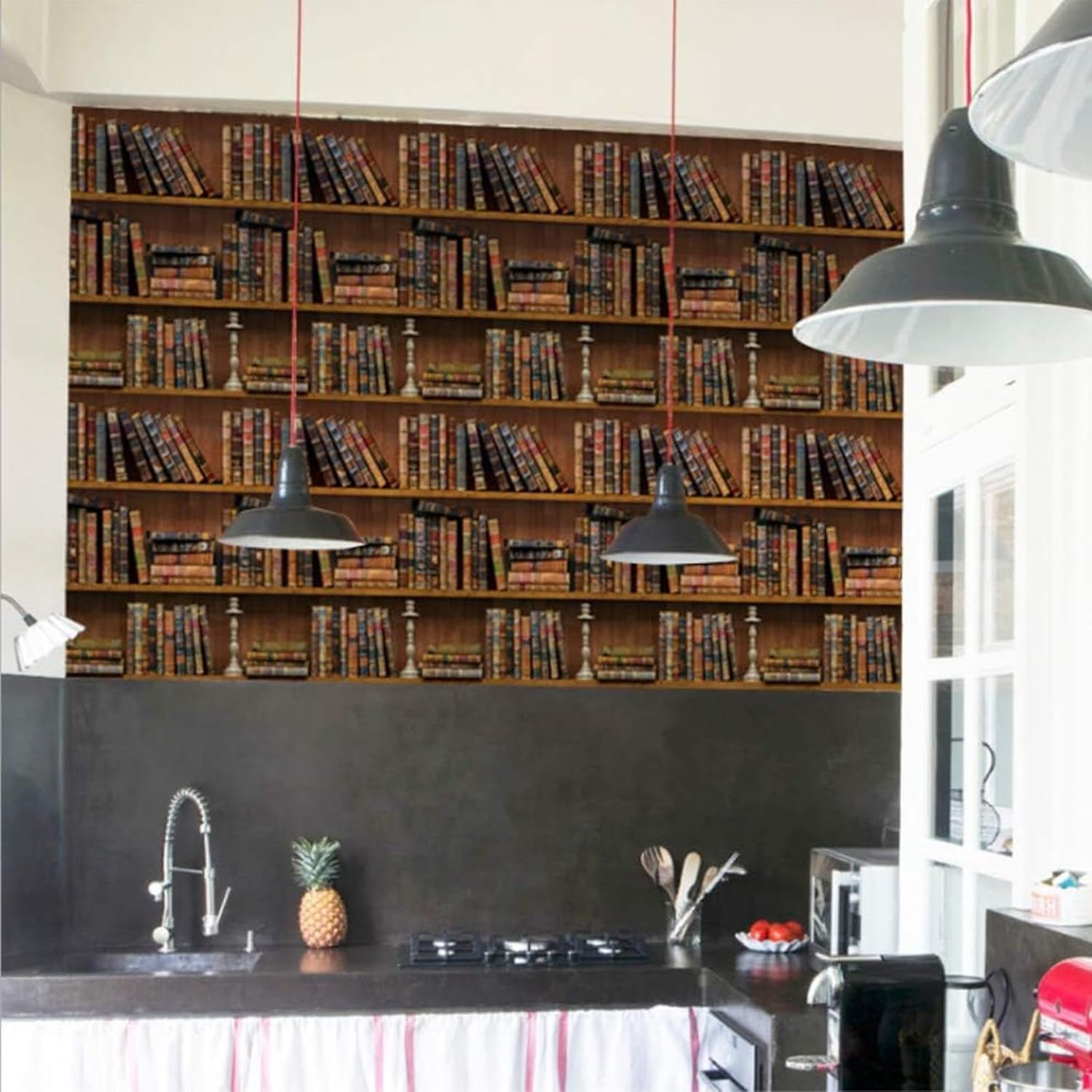 Self-Adhesive Vintage Bookshelf Peel-Stick Wallpaper Backsplash Shelf Liner Removable Door Vinyl Flooring Stickers Wallpapers 17.7inch by 98inch (17.7" x 393")