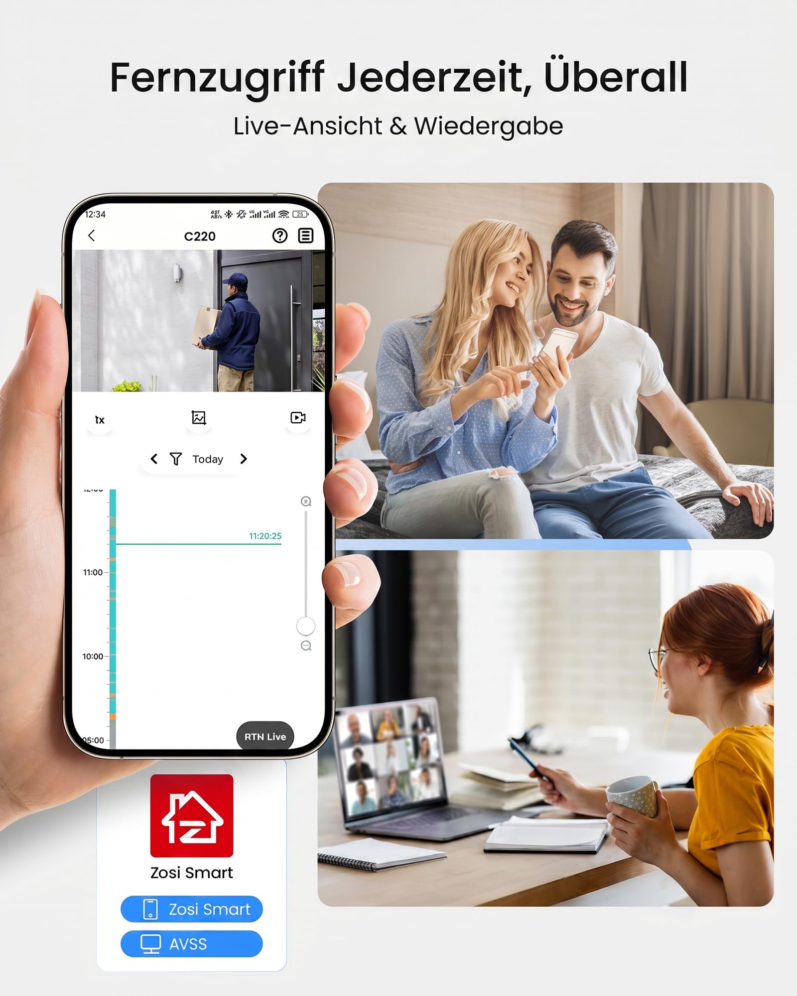 ZOSI 2,5K PoE Überwachungskamera Aussen Set, 8CH 5MP NVR mit 2TB HDD, 8X 4MP PoE Dome Kamera Überwachung Set mit Audio, Personenerkennung, 100ft Nachtsicht, C220