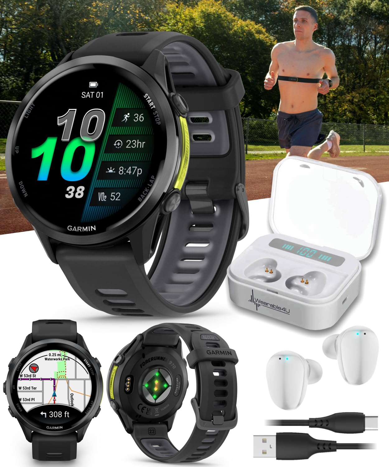 Amazon.com: Wearable4U Garmin Forerunner 970 Carbon Gray DLC 