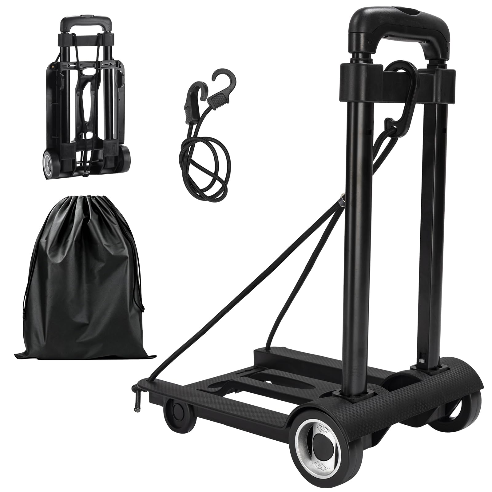 Chariot de Transport Pliable, Chariot à Plateforme 50 kg, Diable Pliable Compact avec Poignée Télescopique pour Transport, Déménagement, Usage Maison et Bureau