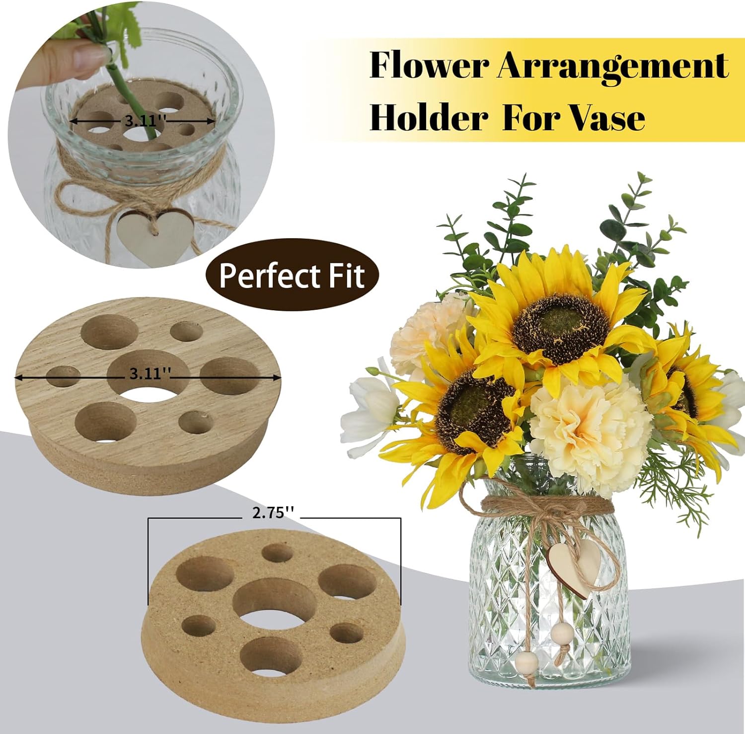 Fake Flowers in Vase,Artificial Sunflower Bouquets in Vase with a Flower Arrangement Holder,Table Centerpieces for Dining Room,Flower Centerpieces for Tables,Faux Flowers for Coffee Table Decor - Image 4